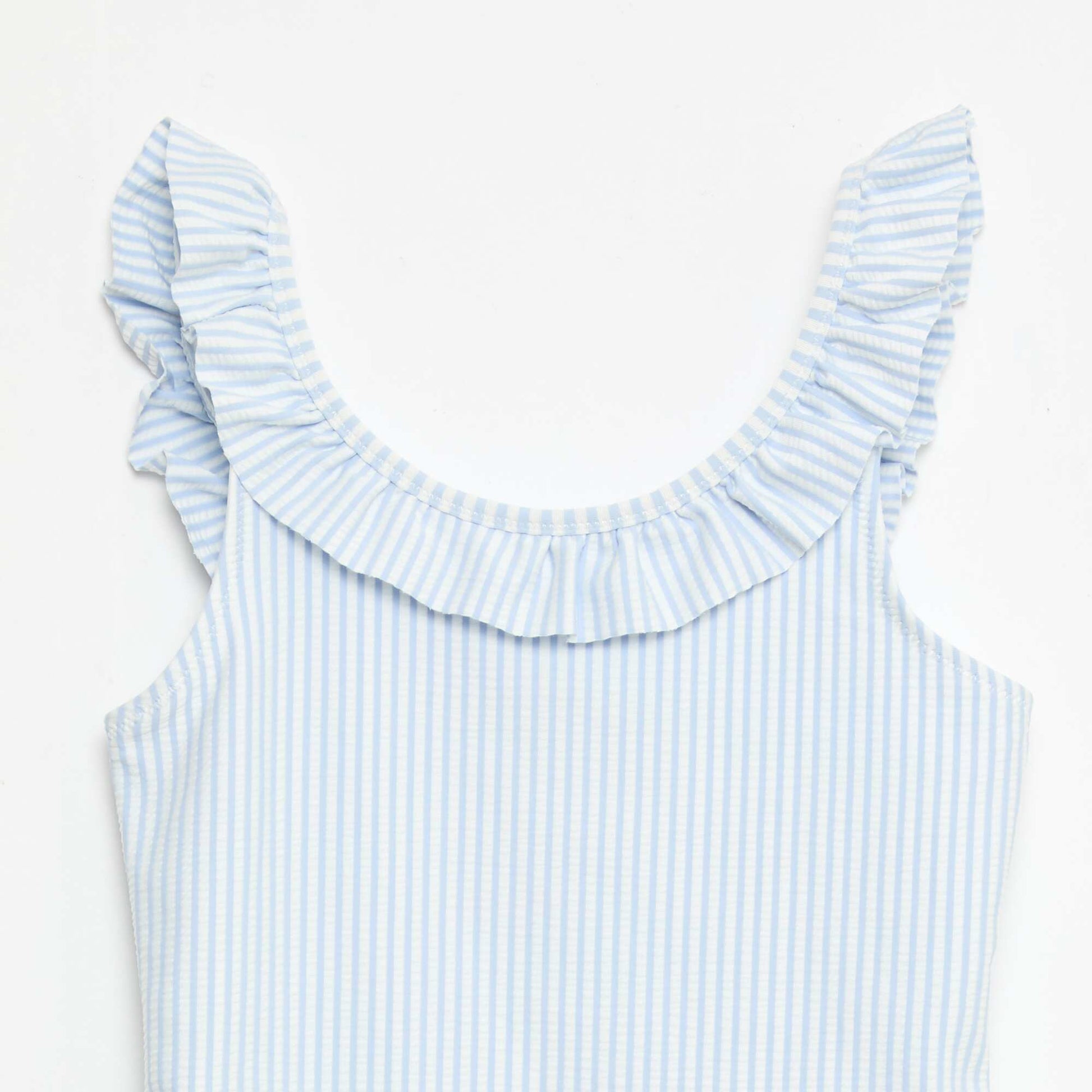Maillot de bain rayé volanté extensible BLEU
