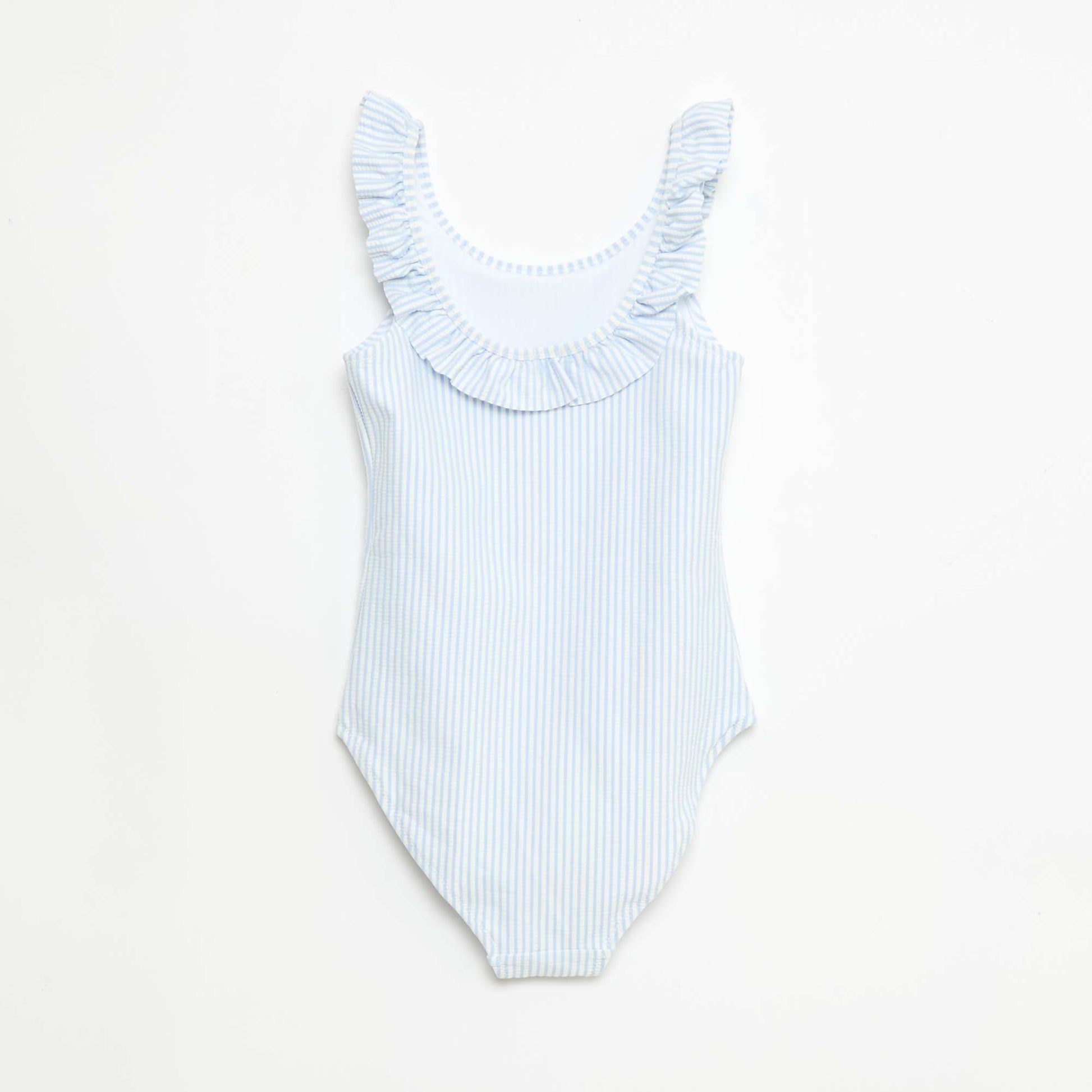 Maillot de bain rayé volanté extensible BLEU