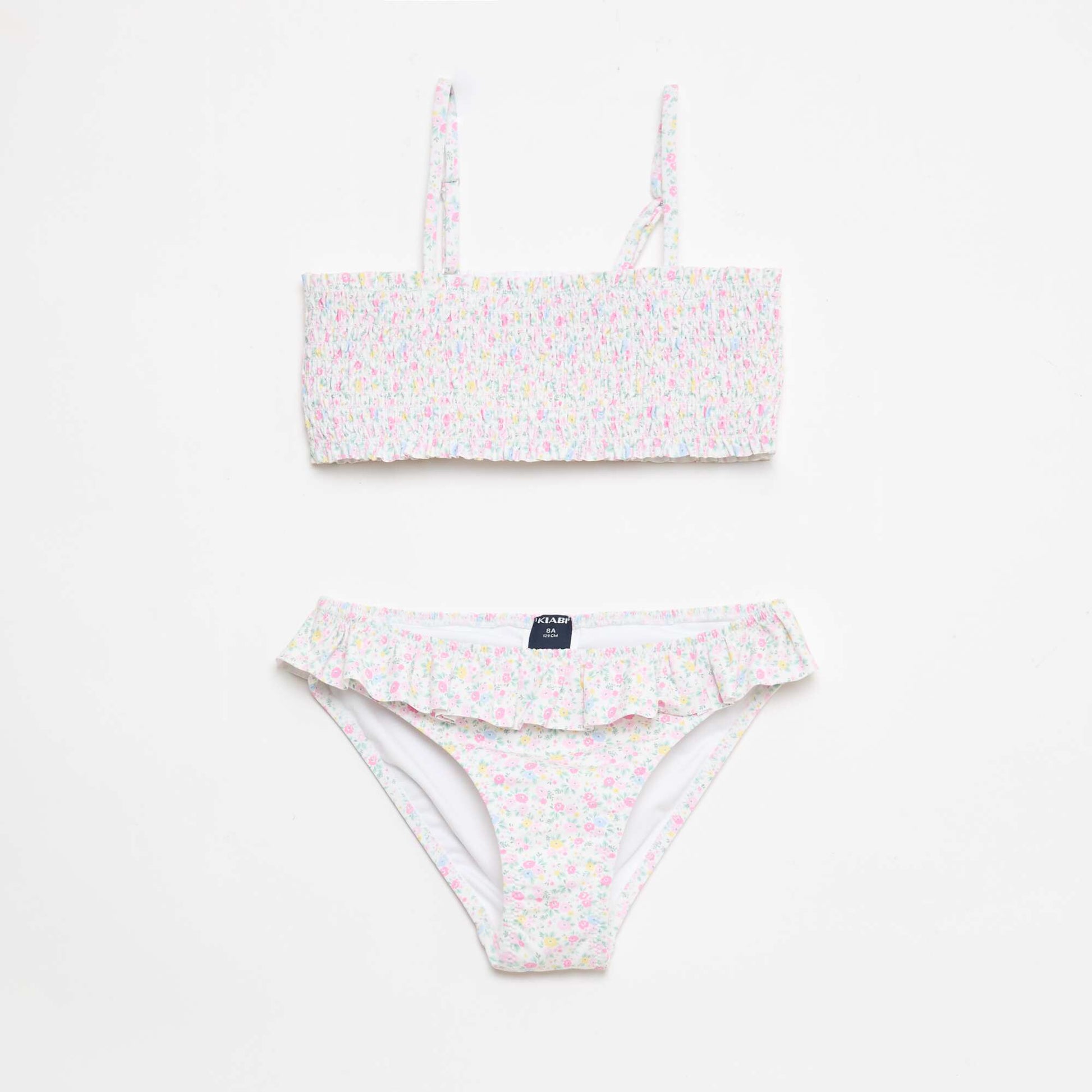 Maillot de bain smock fleuri - 2 pièces BLANC