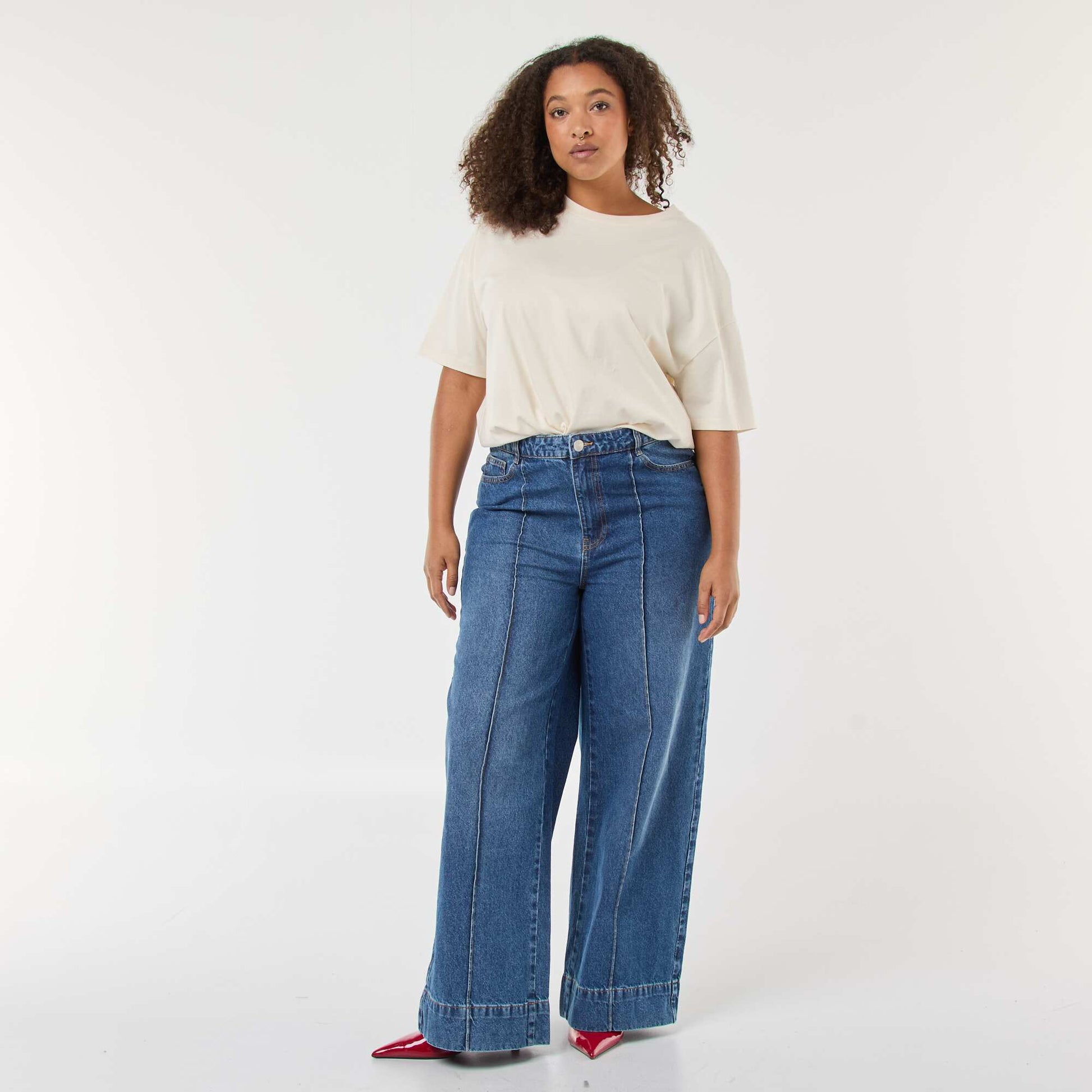 Jean wide leg taille haute avec plis devant DOUBLE STONE