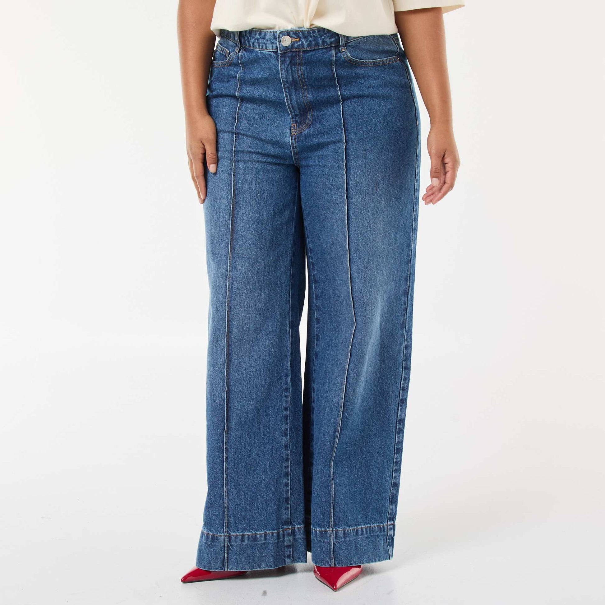Jean wide leg taille haute avec plis devant DOUBLE STONE