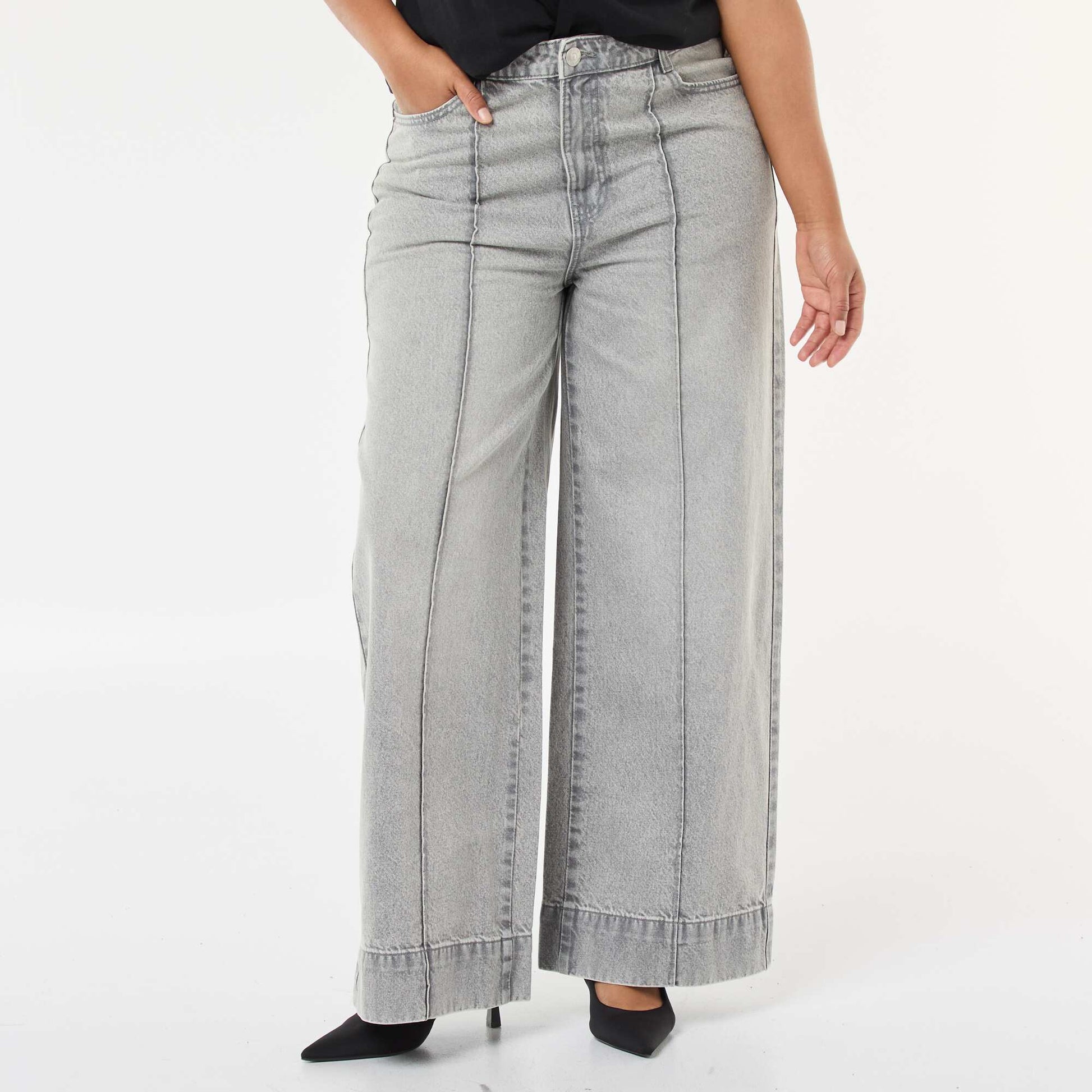 Jean wide leg taille haute avec plis devant GRIS