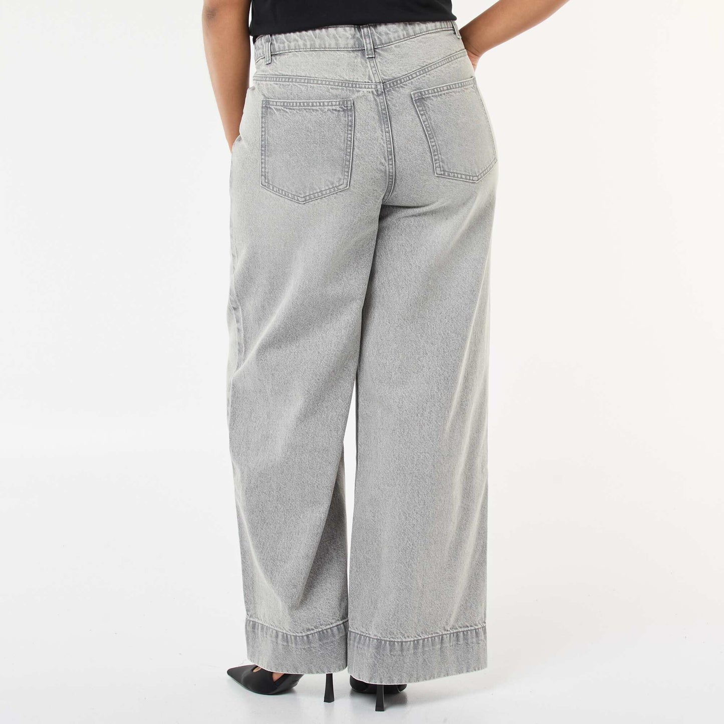 Jean wide leg taille haute avec plis devant GRIS