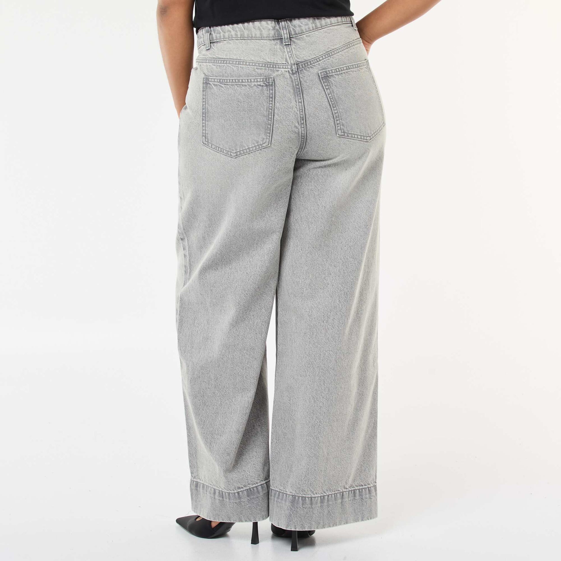 Jean wide leg taille haute avec plis devant GRIS