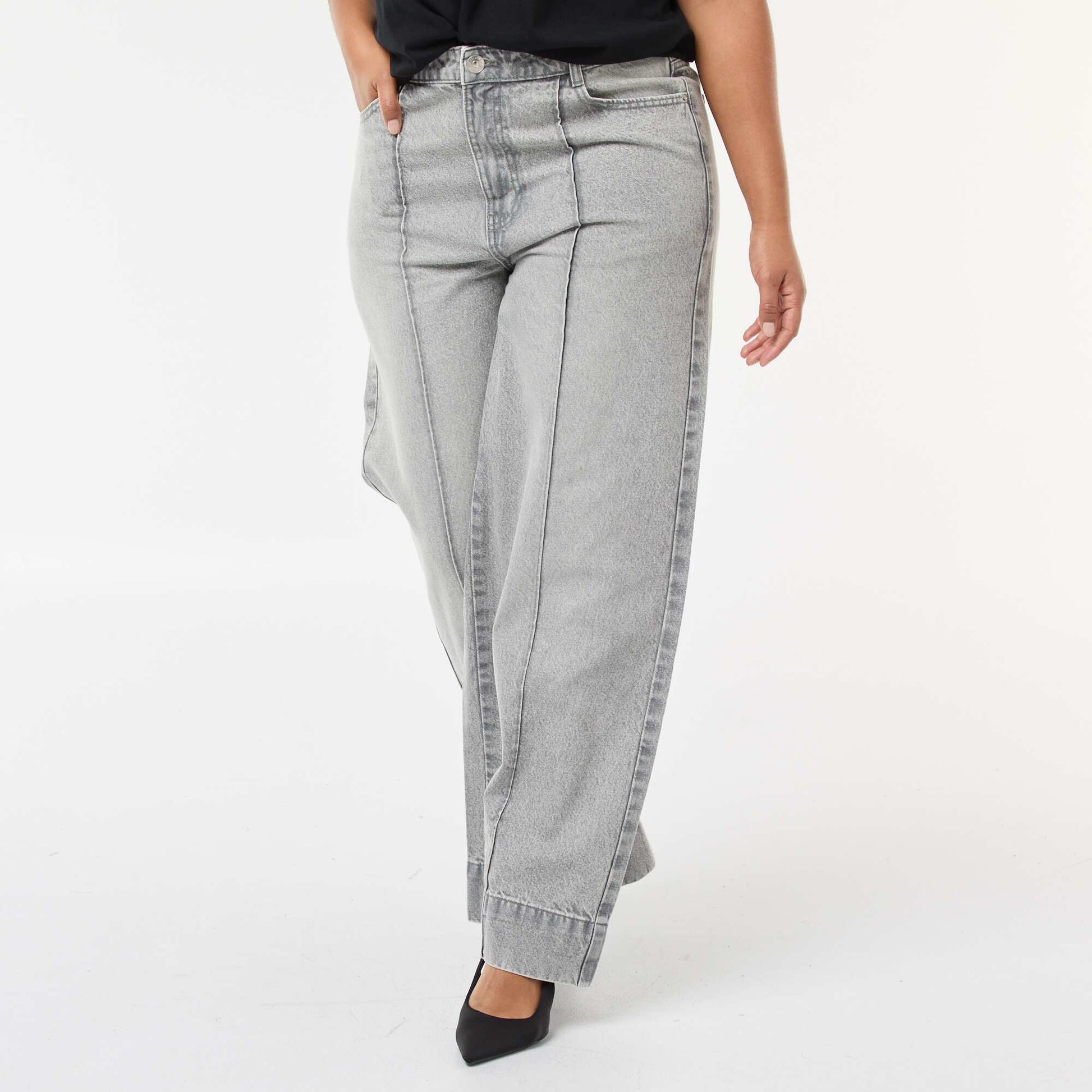 Jean wide leg taille haute avec plis devant GRIS