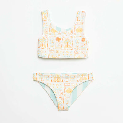 Maillot de bain imprimé réversible - 2 pièces BLANC