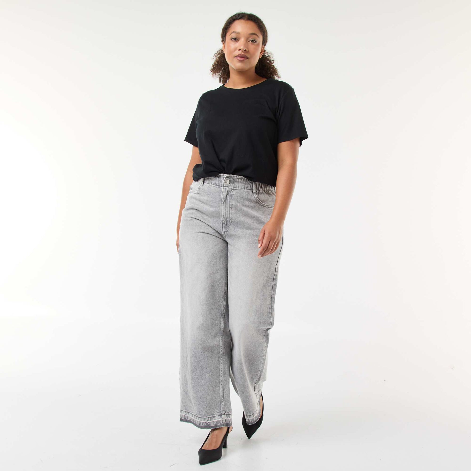 Jean wide leg avec bords à cru GRIS