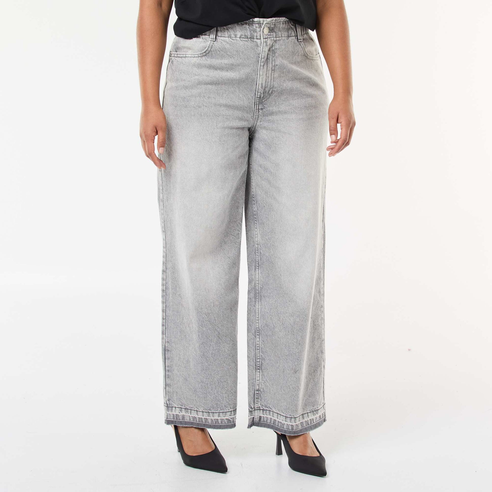 Jean wide leg avec bords à cru GRIS