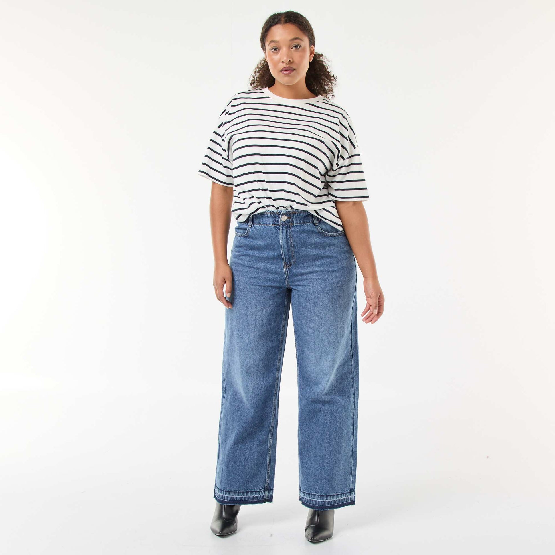 Jean wide leg avec bords à cru BLEU