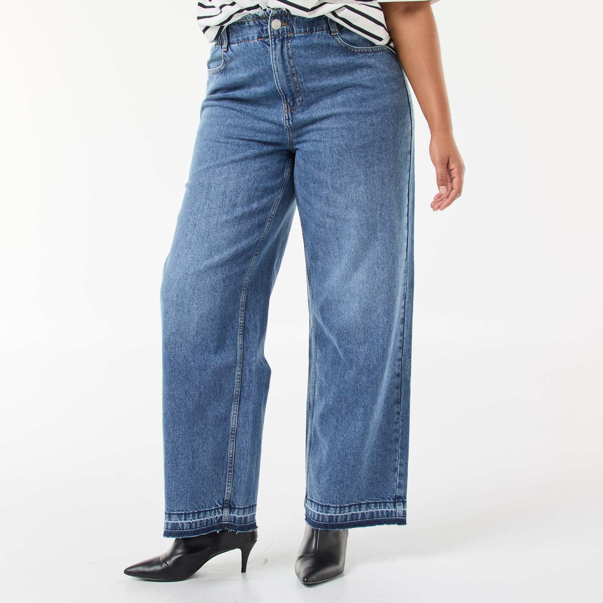 Jean wide leg avec bords à cru BLEU