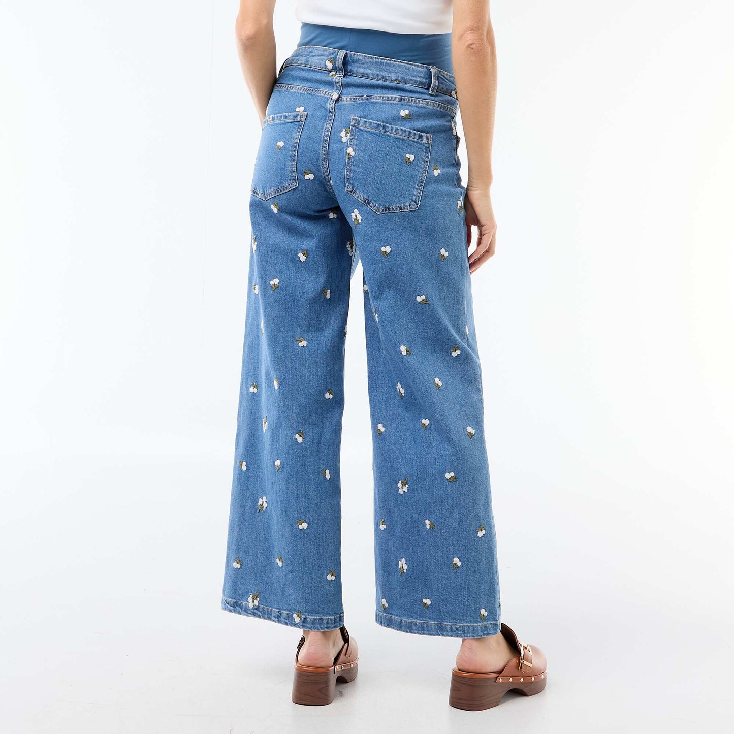 Pantalon grossesse avec ceinture stretch et motif brodé BLEU