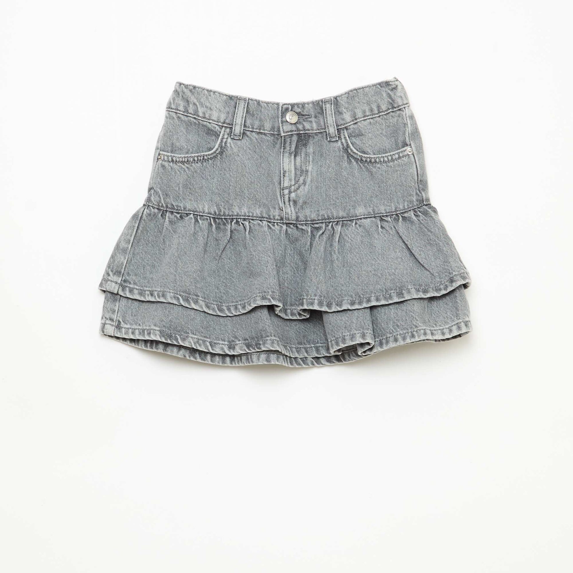 Jupe short en denim avec volants GRIS