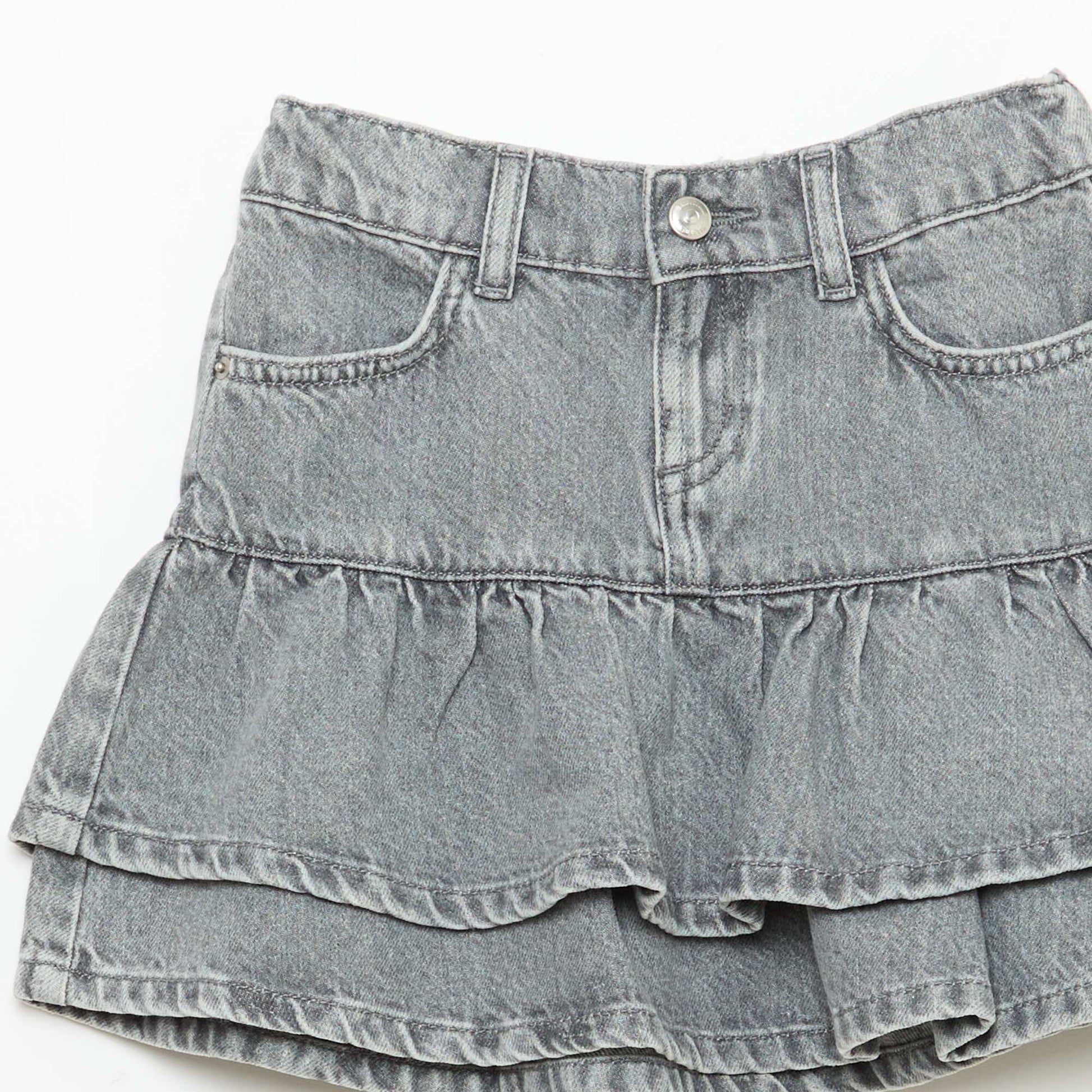 Jupe short en denim avec volants GRIS