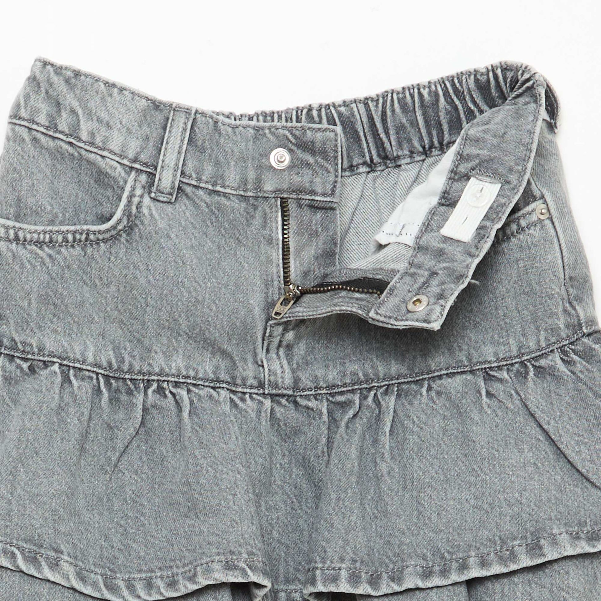 Jupe short en denim avec volants GRIS