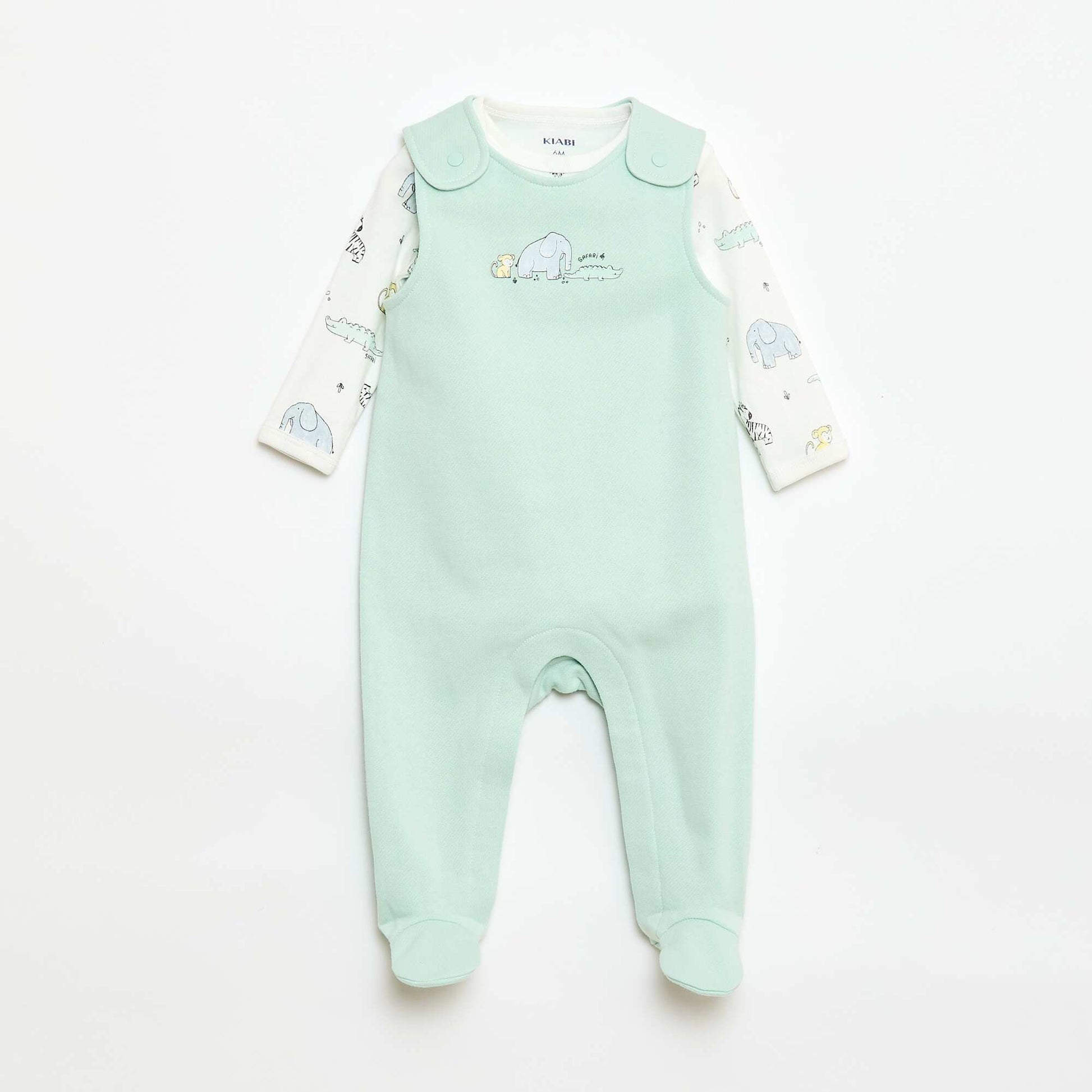 Ensemble body manches longues + salopette avec pieds BLANC