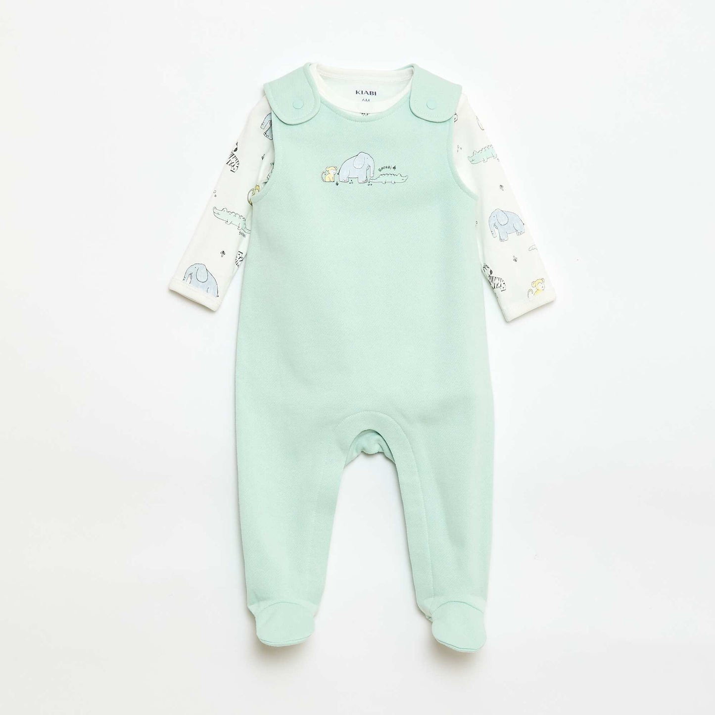 Ensemble body manches longues + salopette avec pieds BLANC