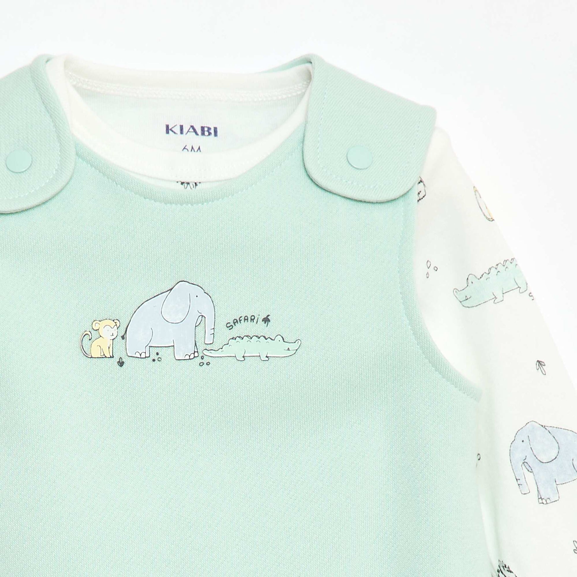 Ensemble body manches longues + salopette avec pieds BLANC
