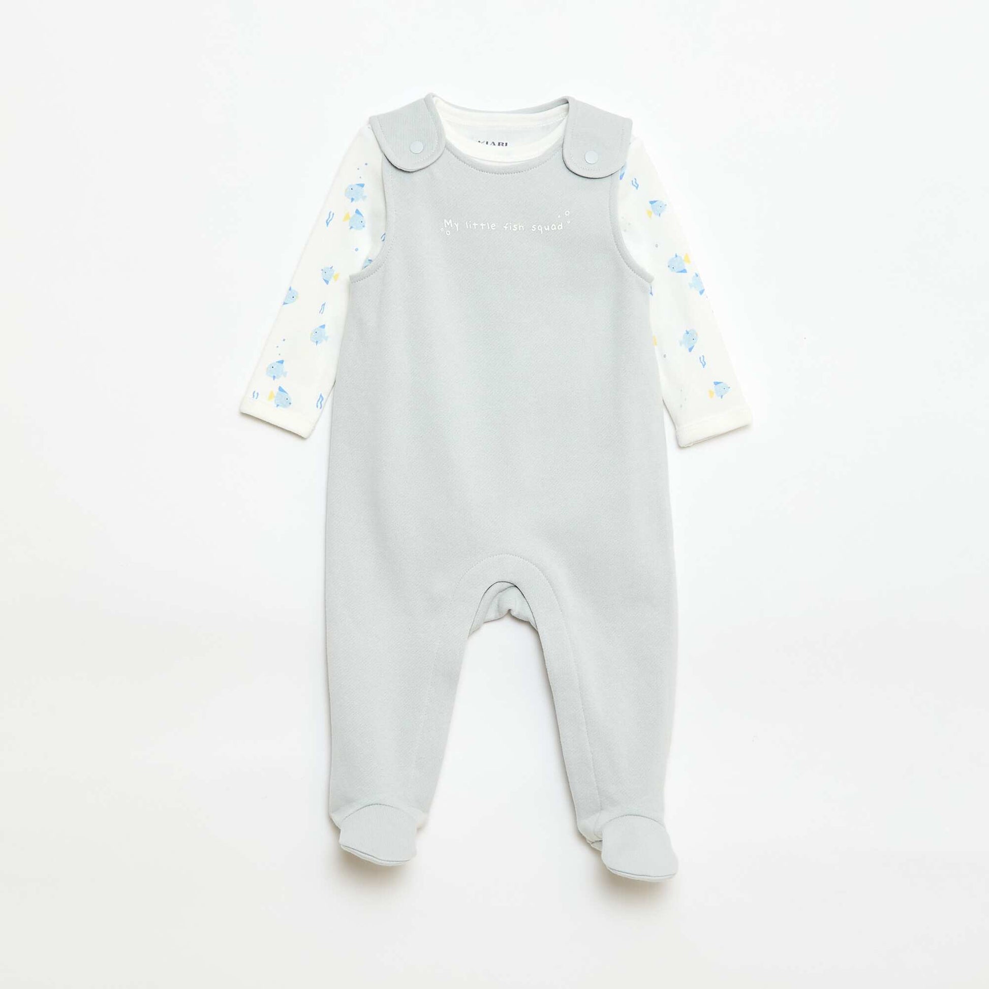 Ensemble body manches longues + salopette avec pieds BLANC