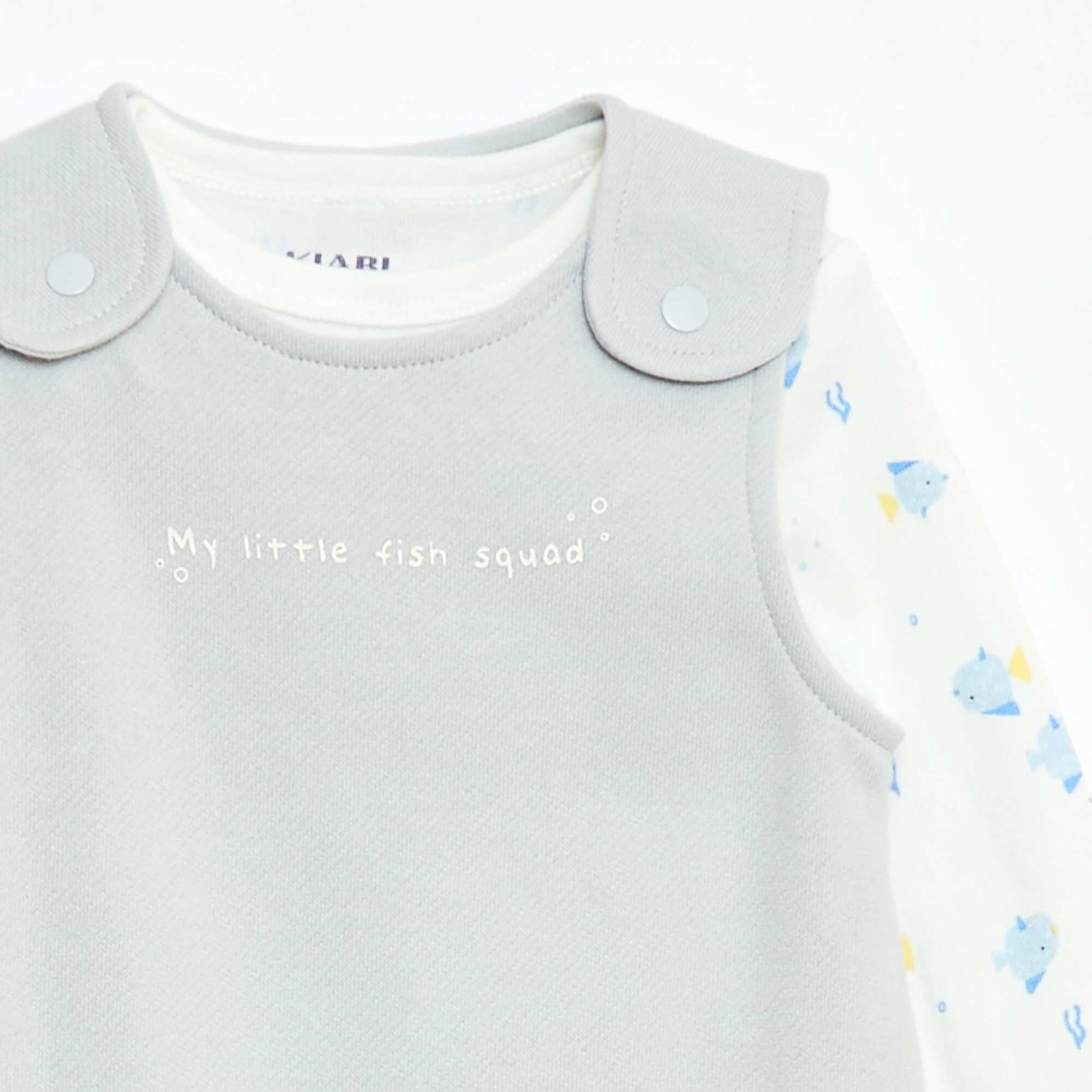 Ensemble body manches longues + salopette avec pieds BLANC