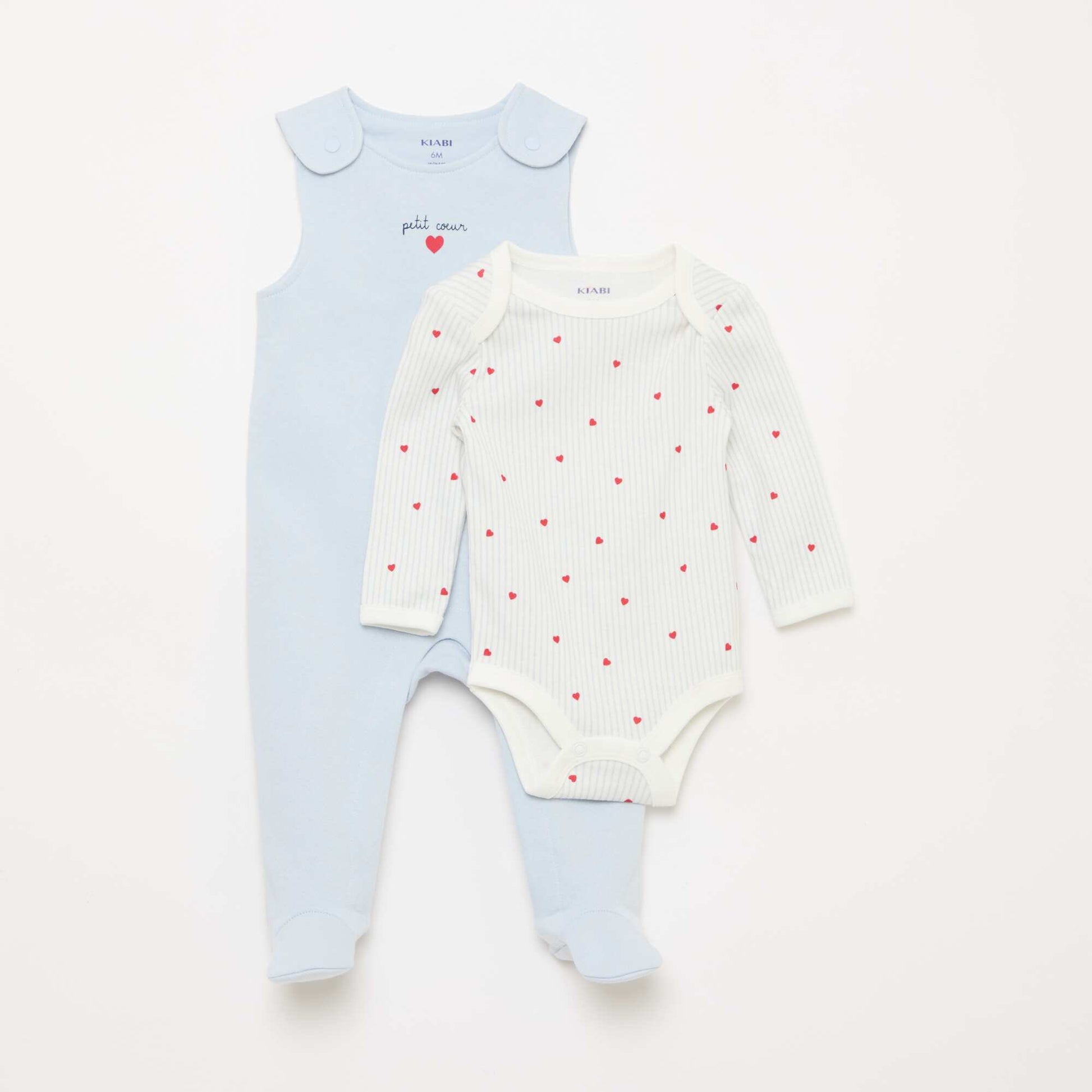 Ensemble body manches longues + salopette avec pieds BLEU
