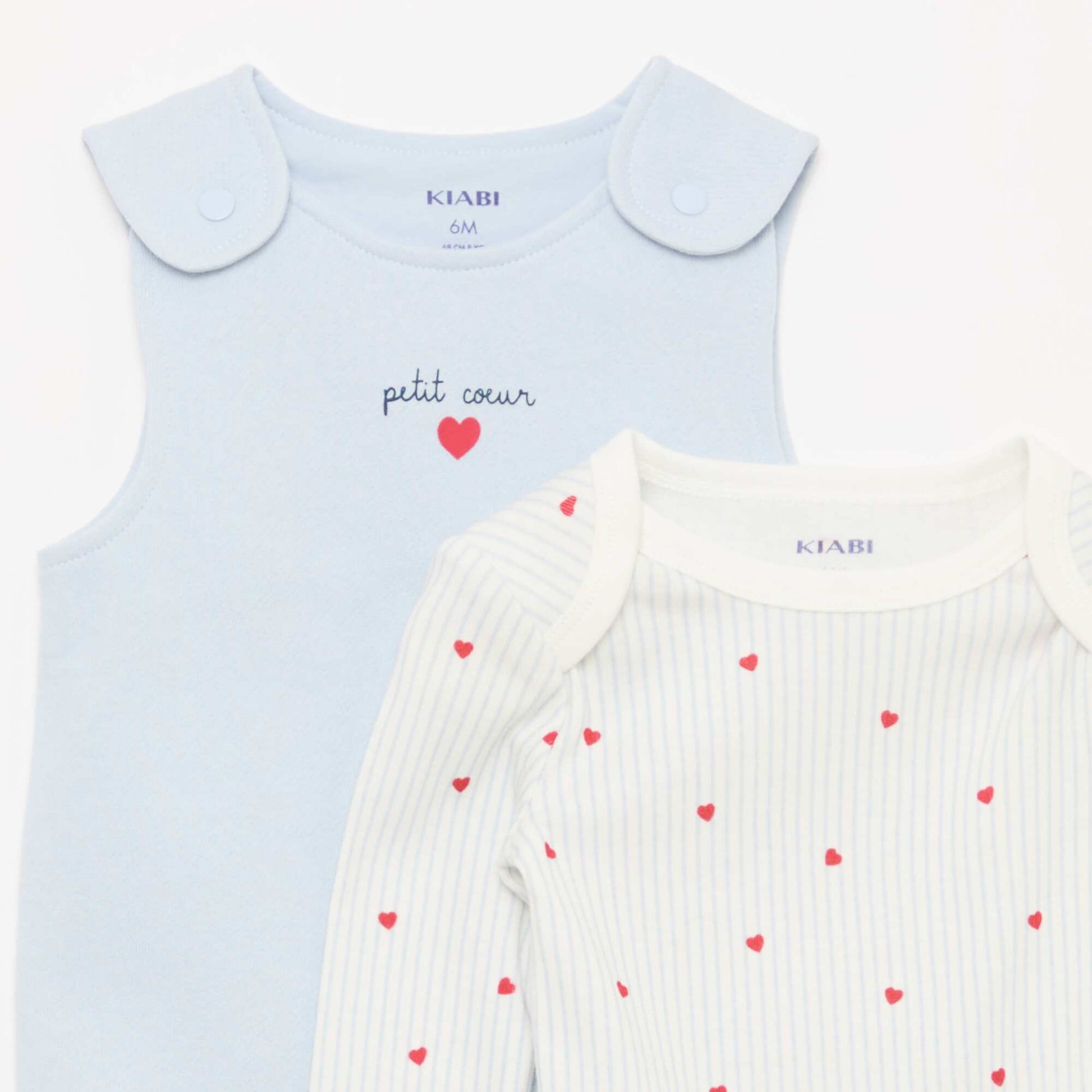 Ensemble body manches longues + salopette avec pieds BLEU
