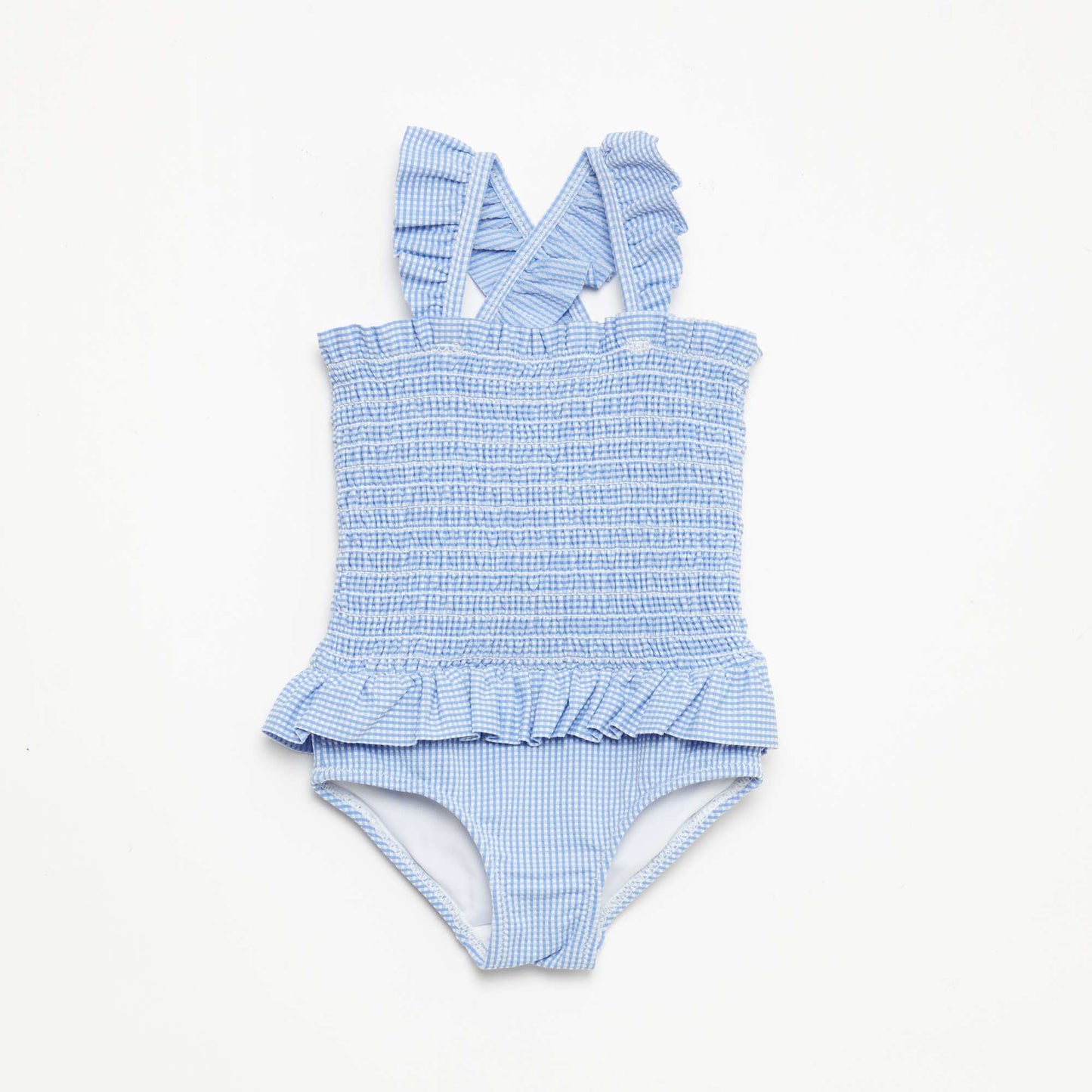 Maillot de bain 1 pièce smocké à volants BLEU