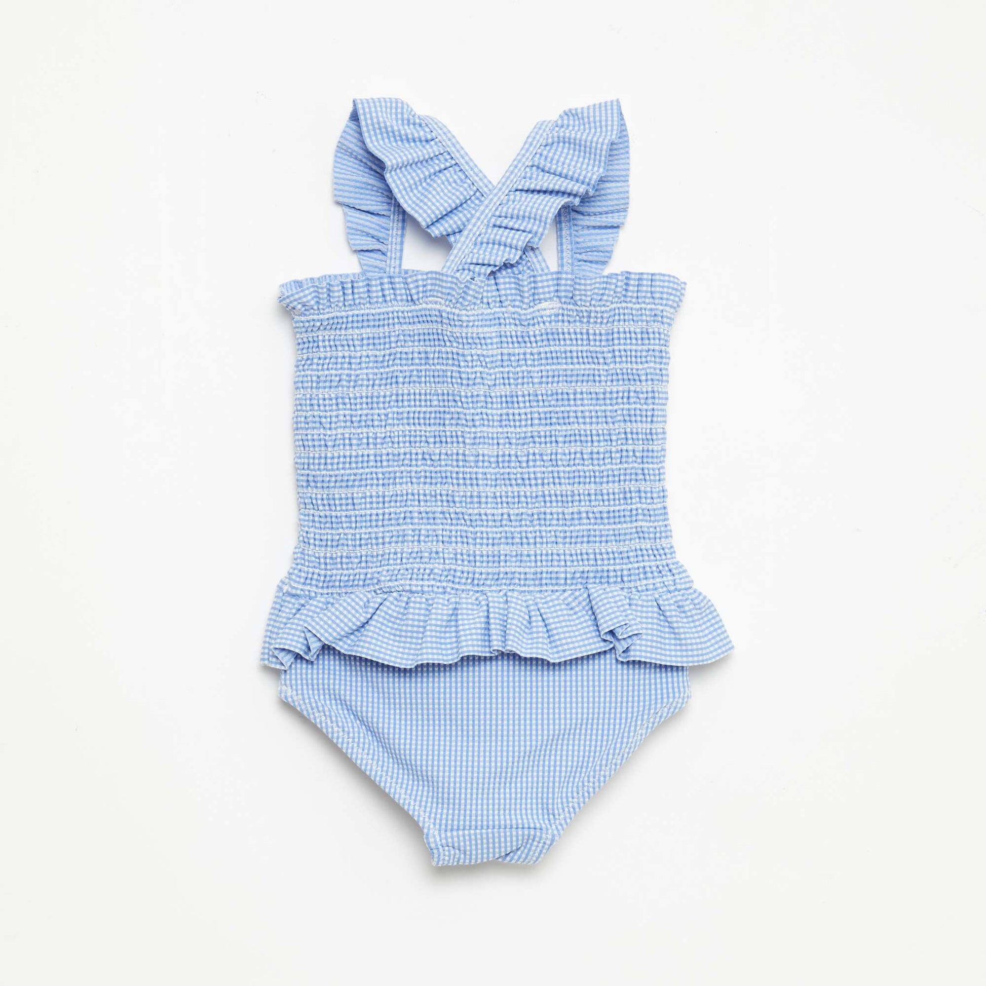 Maillot de bain 1 pièce smocké à volants BLEU