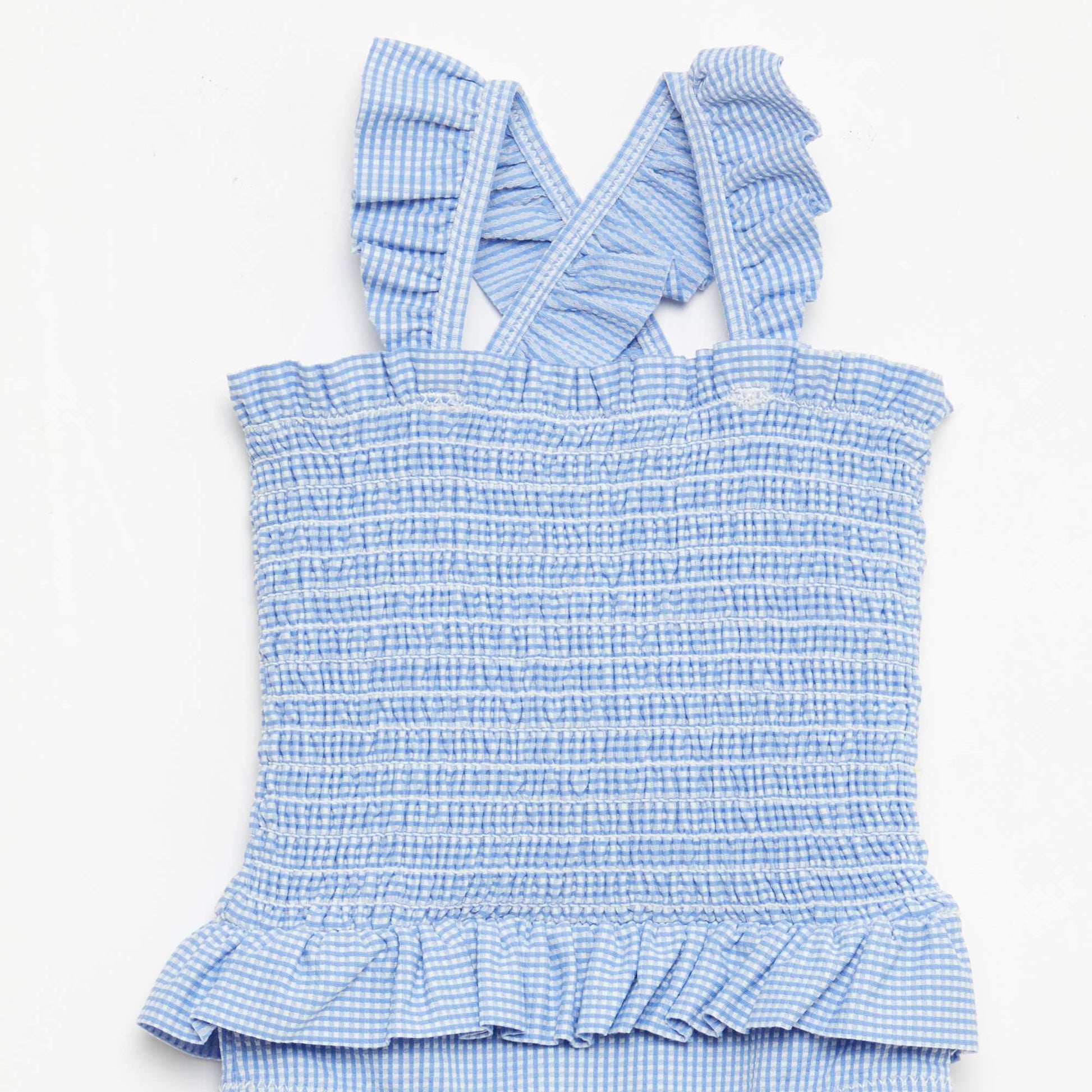 Maillot de bain 1 pièce smocké à volants BLEU
