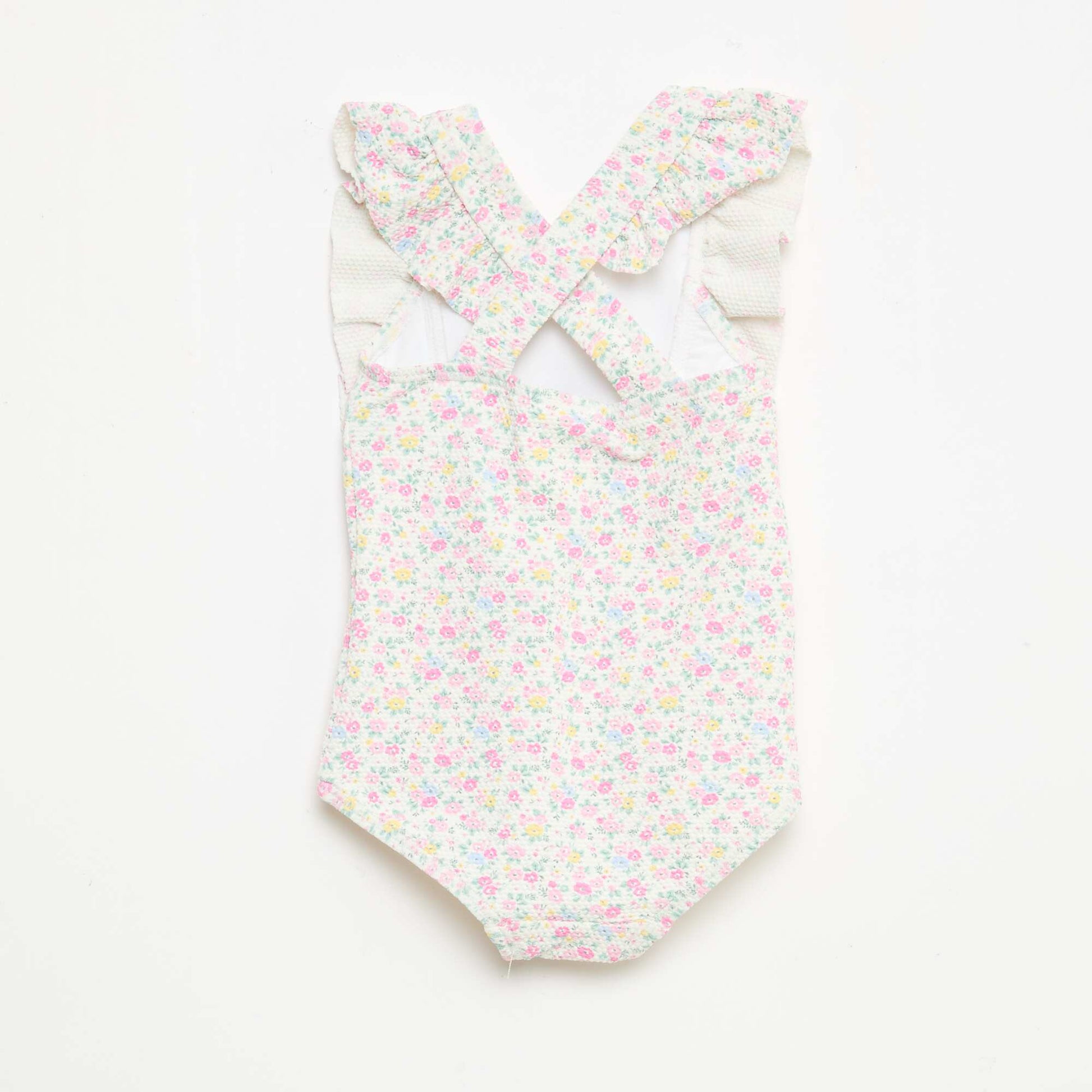 Maillot de bain à motif et volants BLANC