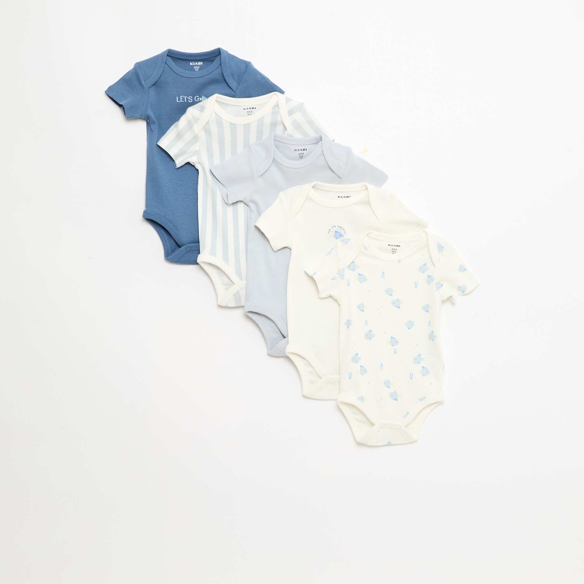 Lot de 5 bodies manches courtes en coton BLEU