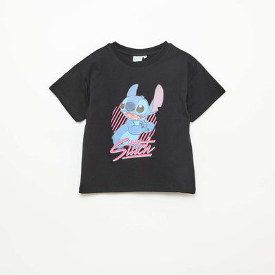 Tee-shirt imprimé 'Stitch' NOIR