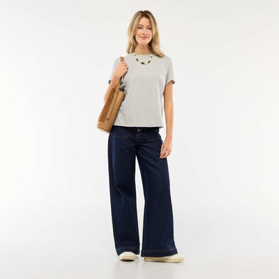 Jean taille haute avec boutons BLEU
