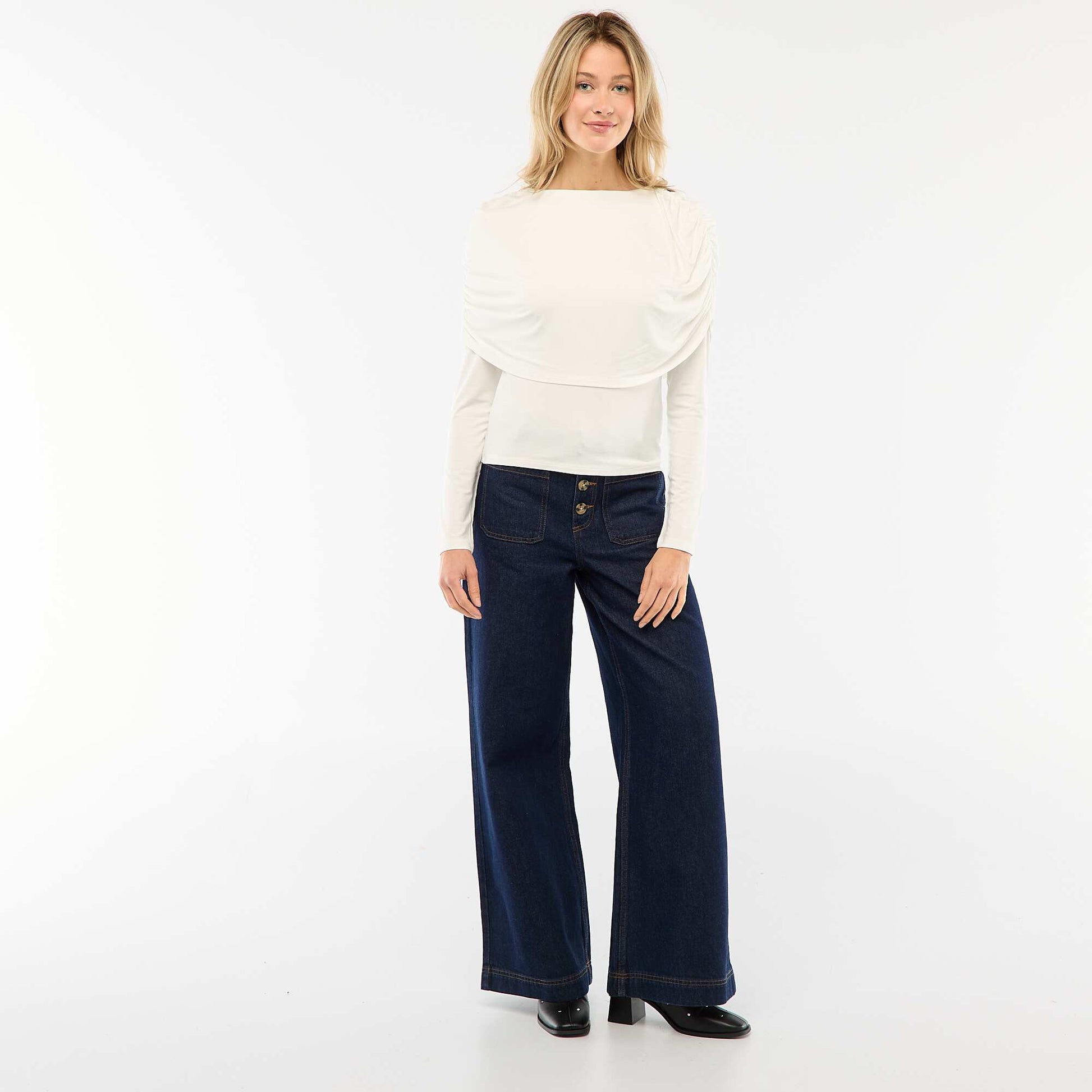 Jean taille haute avec boutons BLEU