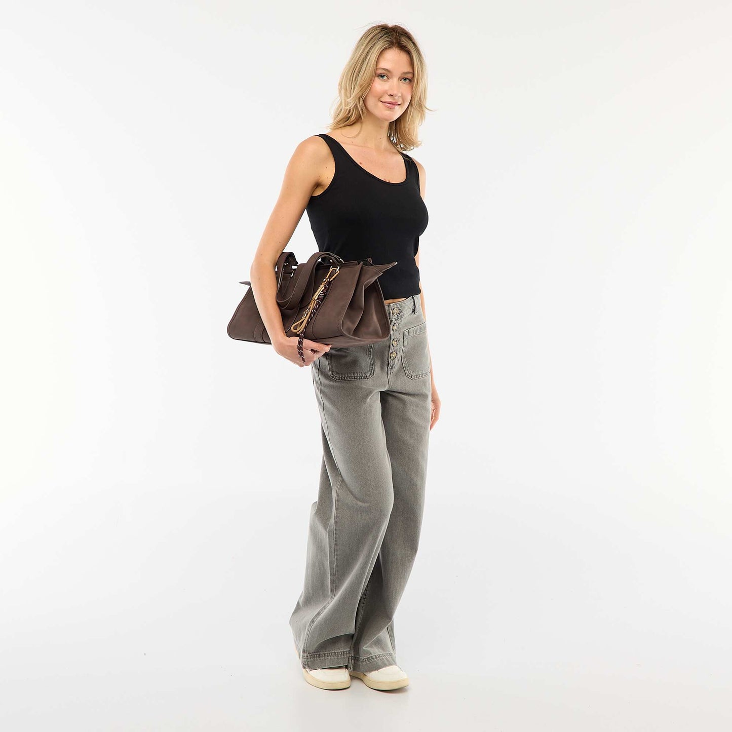 Jean taille haute avec boutons GRIS