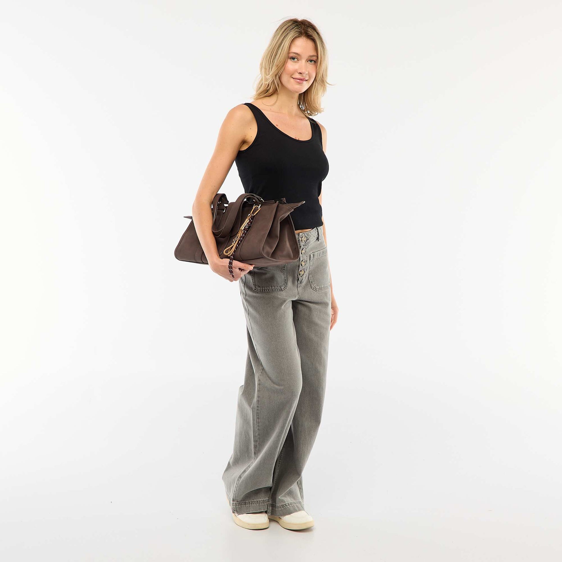 Jean taille haute avec boutons GRIS