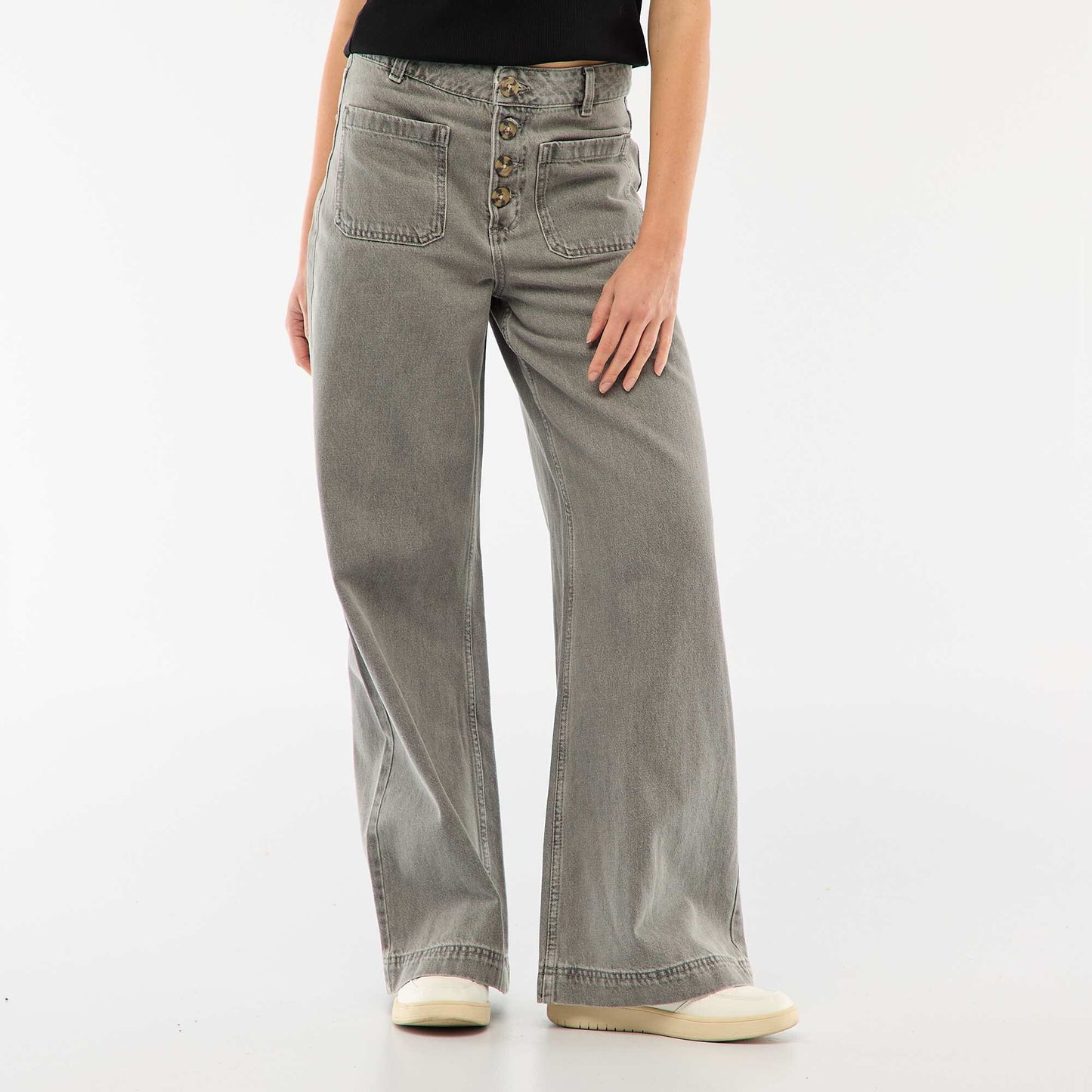 Jean taille haute avec boutons GRIS