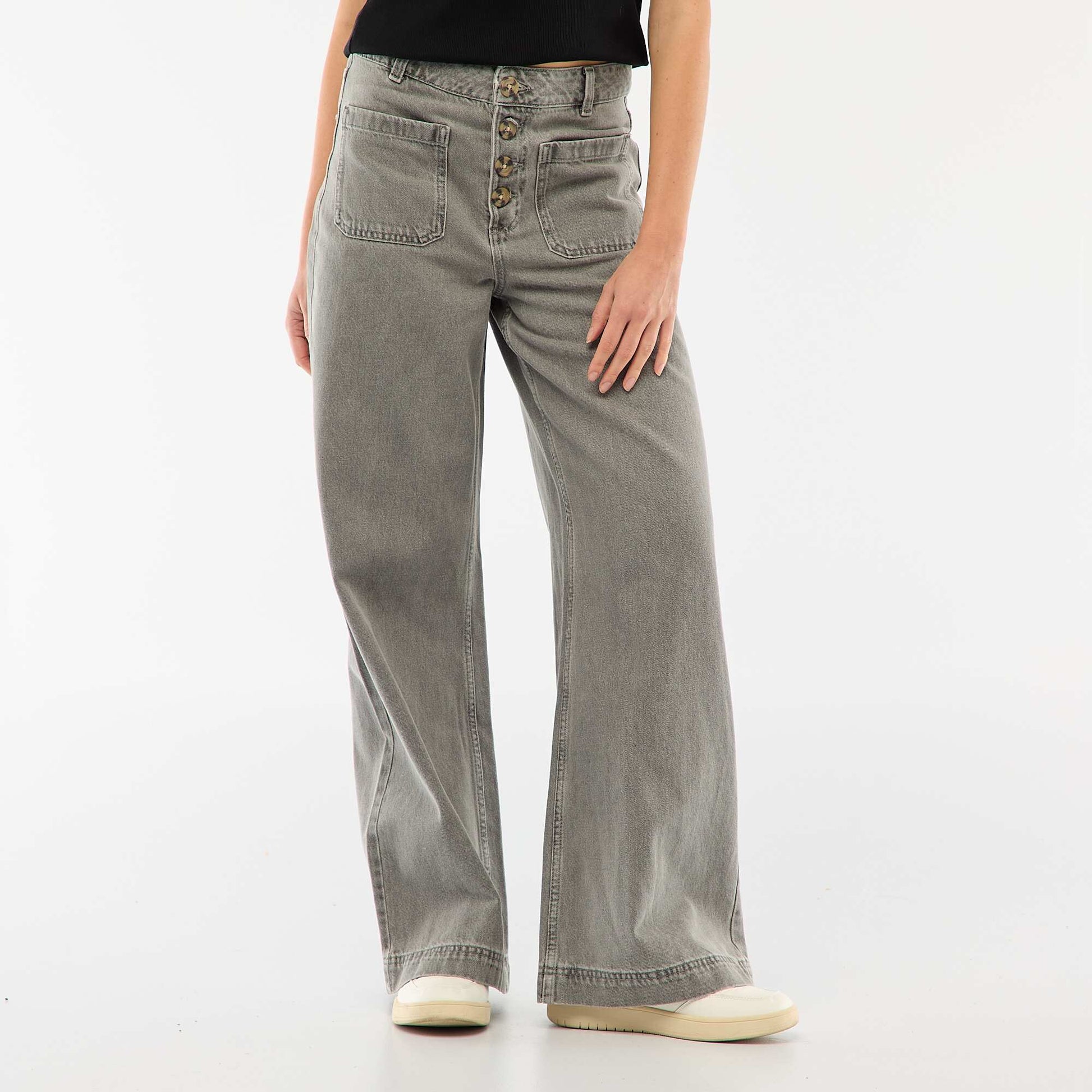 Jean taille haute avec boutons GRIS