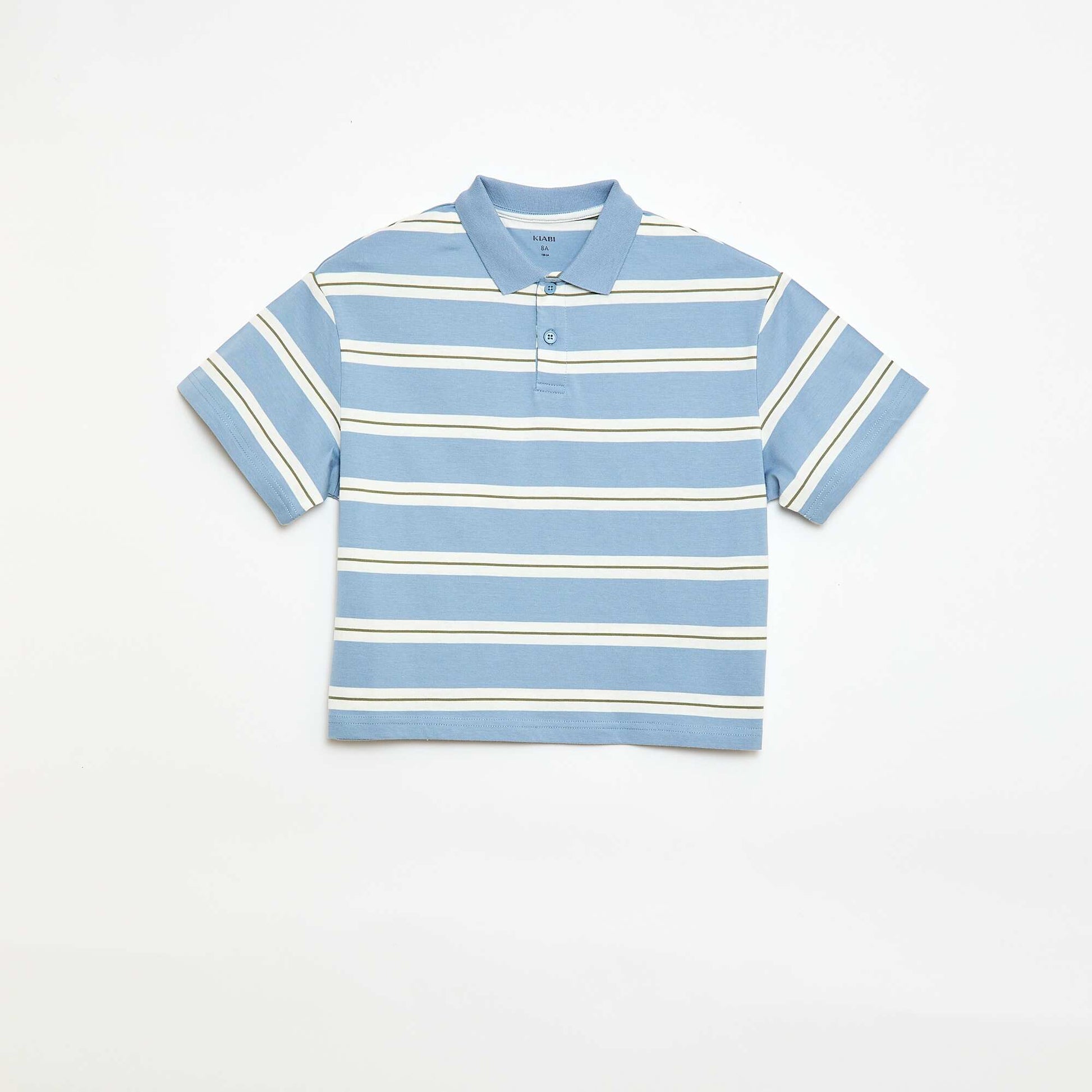 Polo rayé à manches courtes BLEU