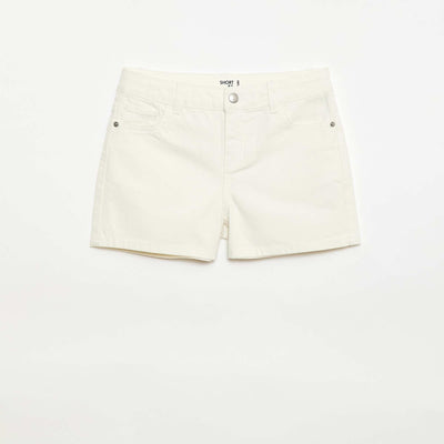 Short en denim taille haute BLANC