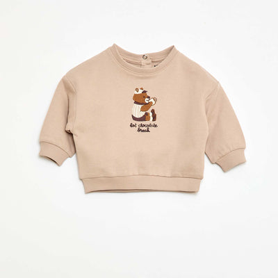 Sweat-shirt manches longues à col rond BEIGE