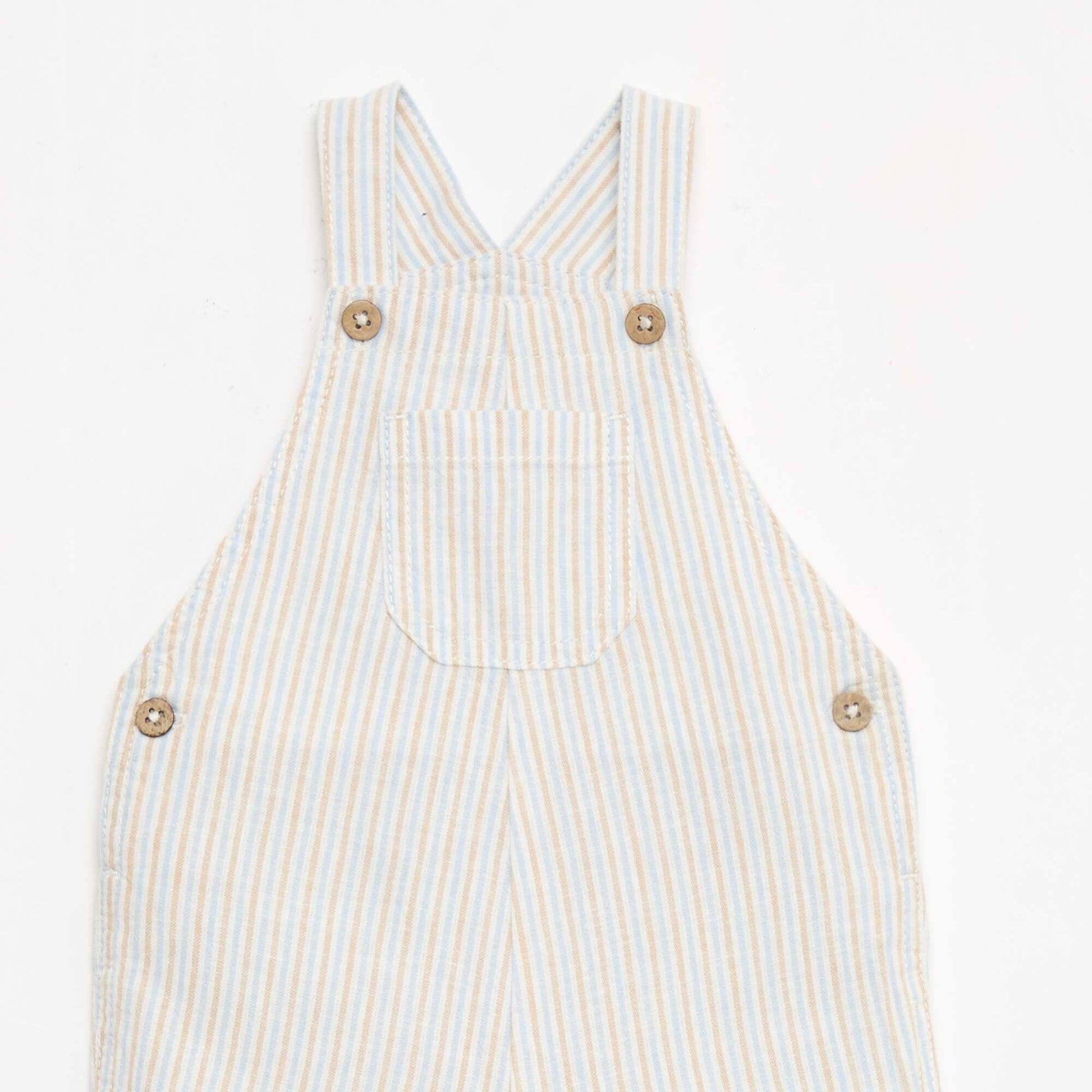 Salopette short rayée en lin mélangé BEIGE
