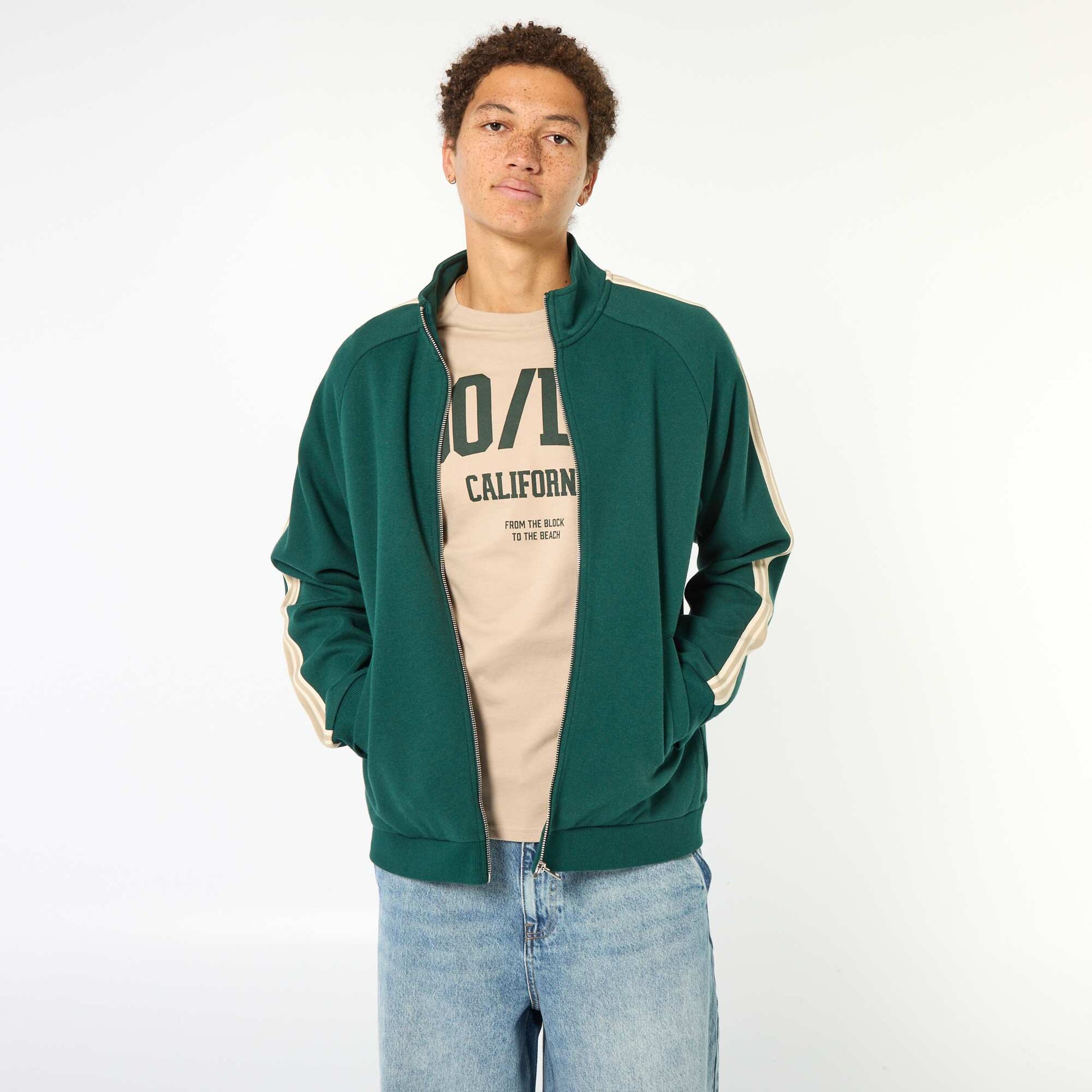 Sweat zippé avec bande sur le côté VERT