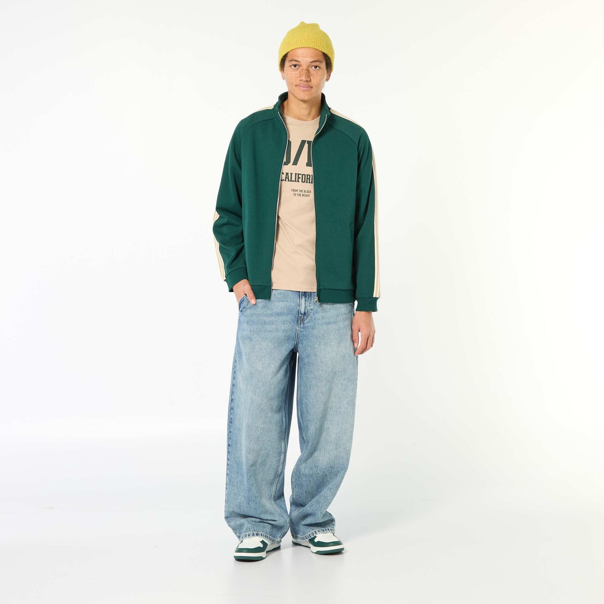 Sweat zippé avec bande sur le côté VERT
