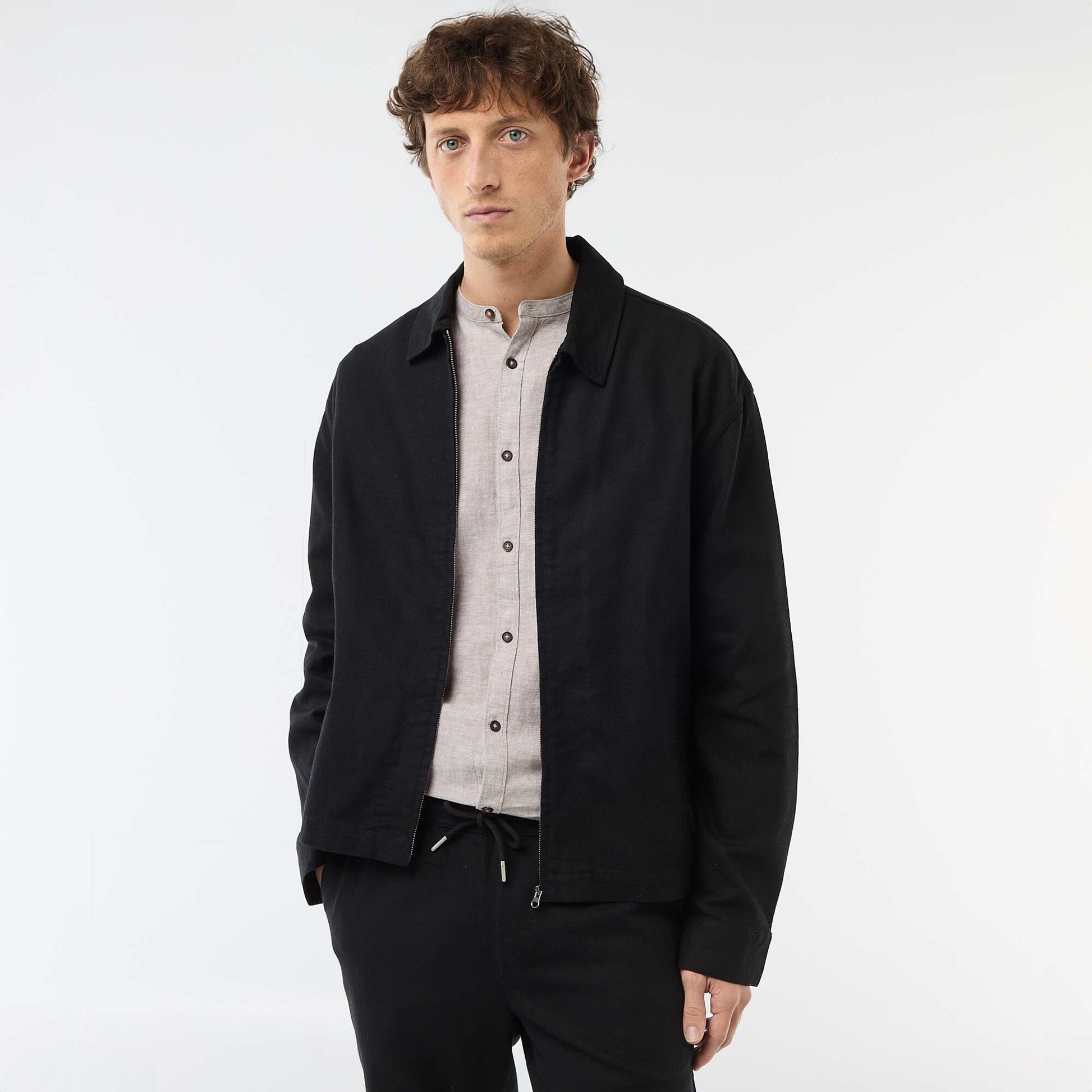 Veste en twill zippée unie NOIR