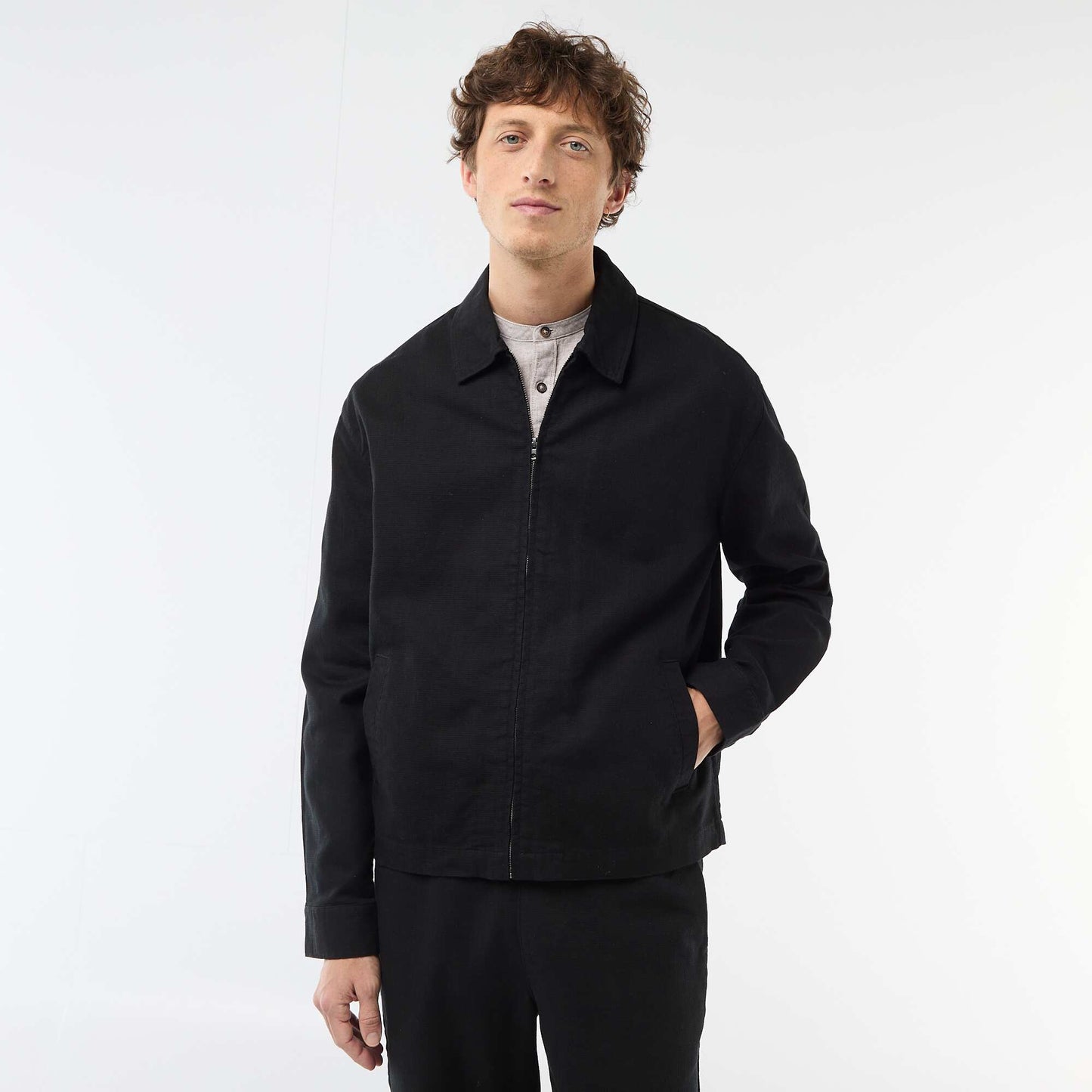 Veste en twill zippée unie NOIR