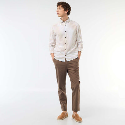 Pantalon chino regular en lin mélangé MARRON