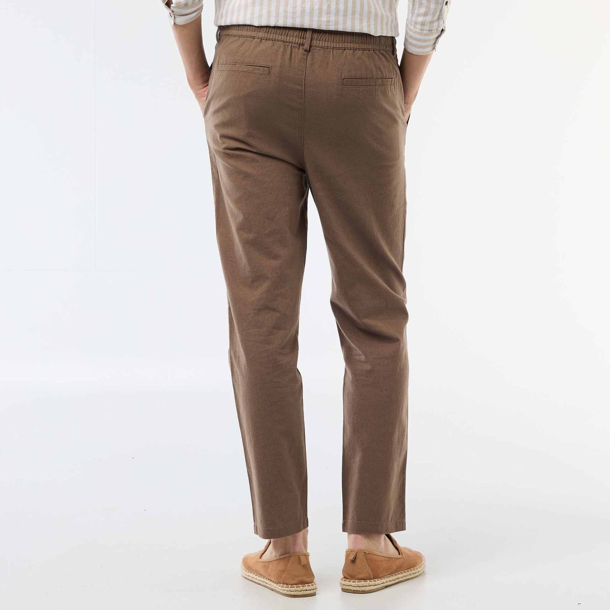 Pantalon chino regular en lin mélangé MARRON