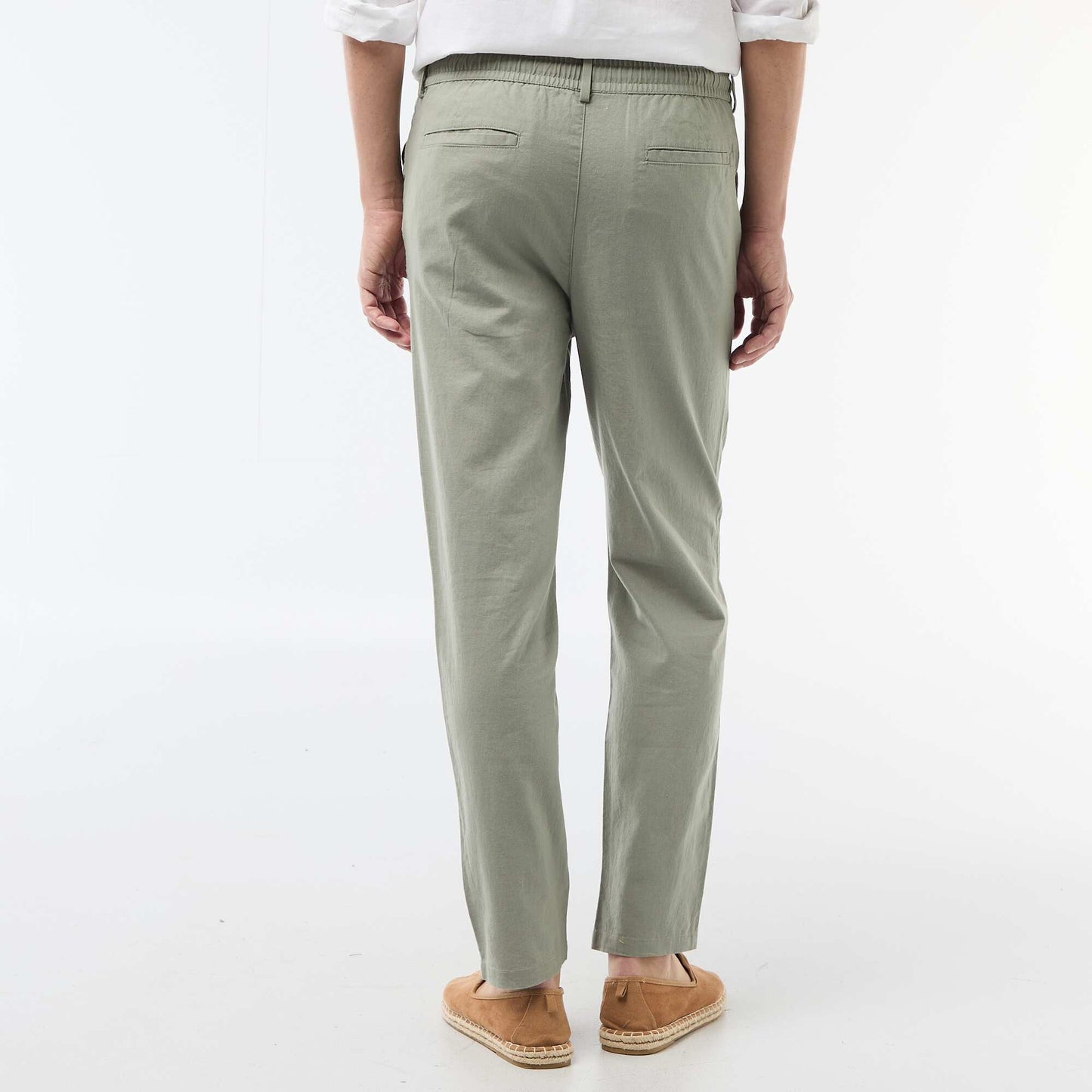 Pantalon chino regular en lin mélangé VERT
