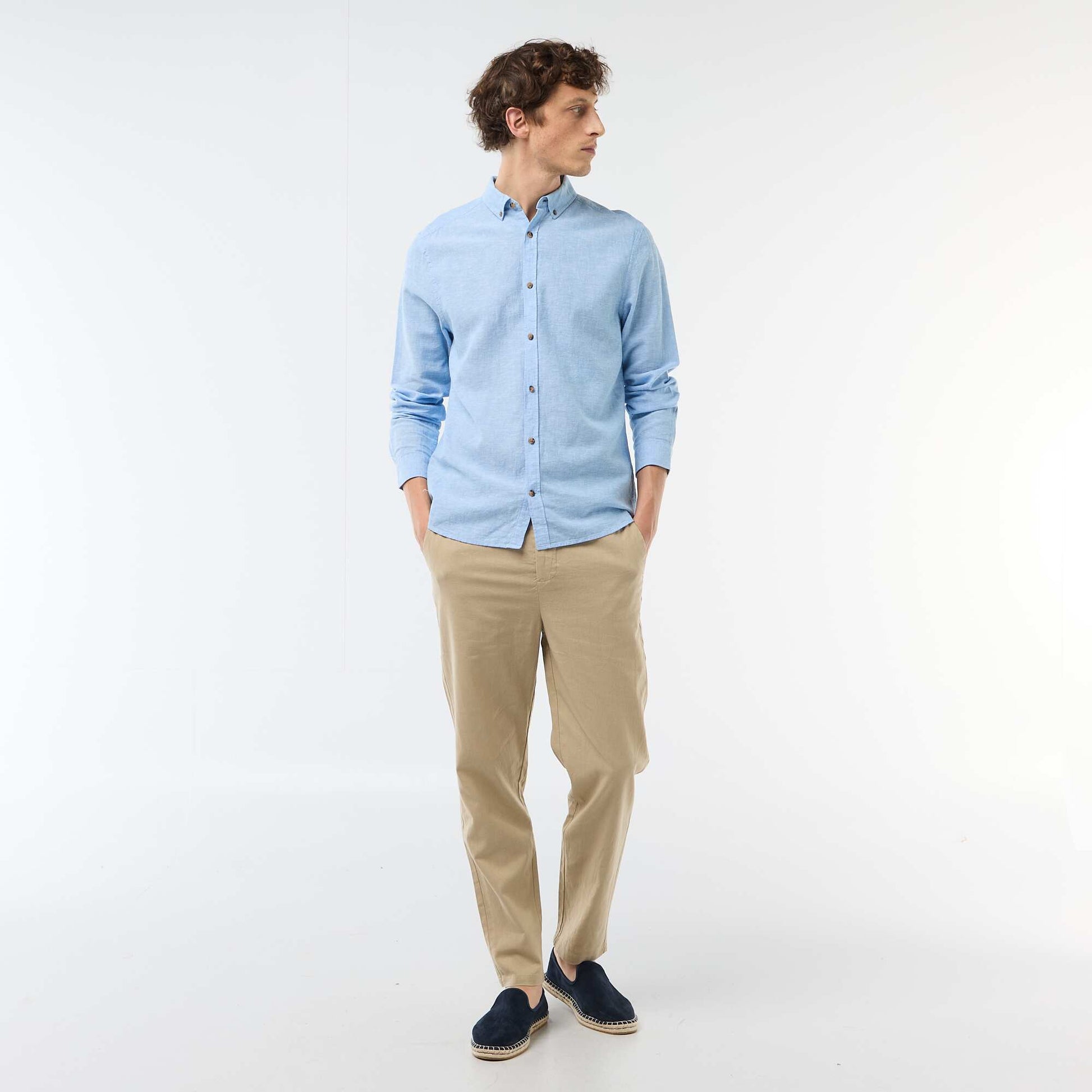 Pantalon chino regular en lin mélangé BEIGE