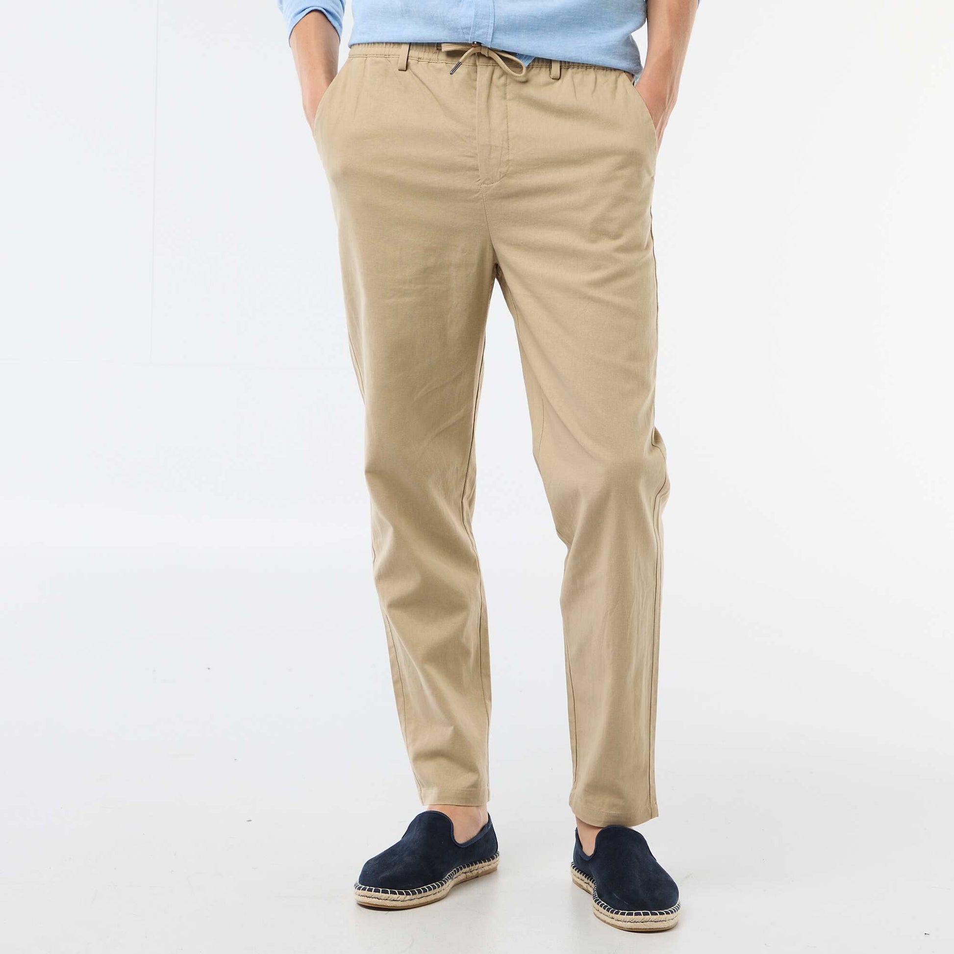 Pantalon chino regular en lin mélangé BEIGE